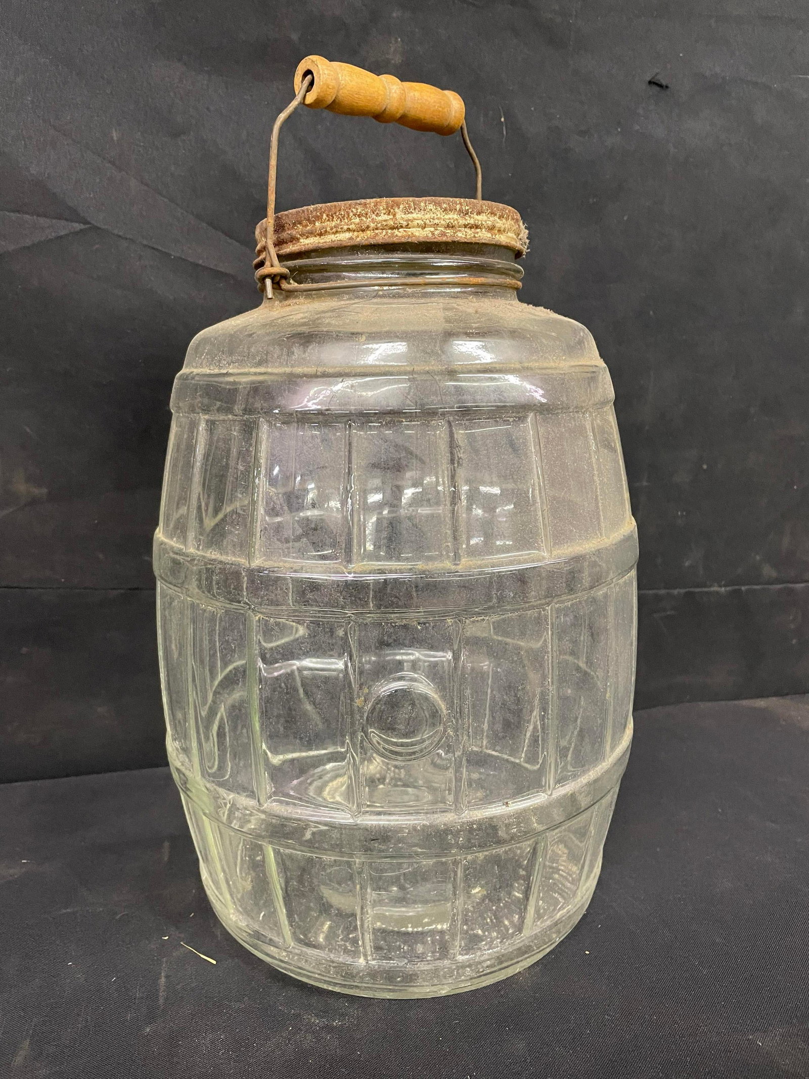 Antique Barrel Jar With Bung And Handle: Antique Barrel Jar With Bung And Handle