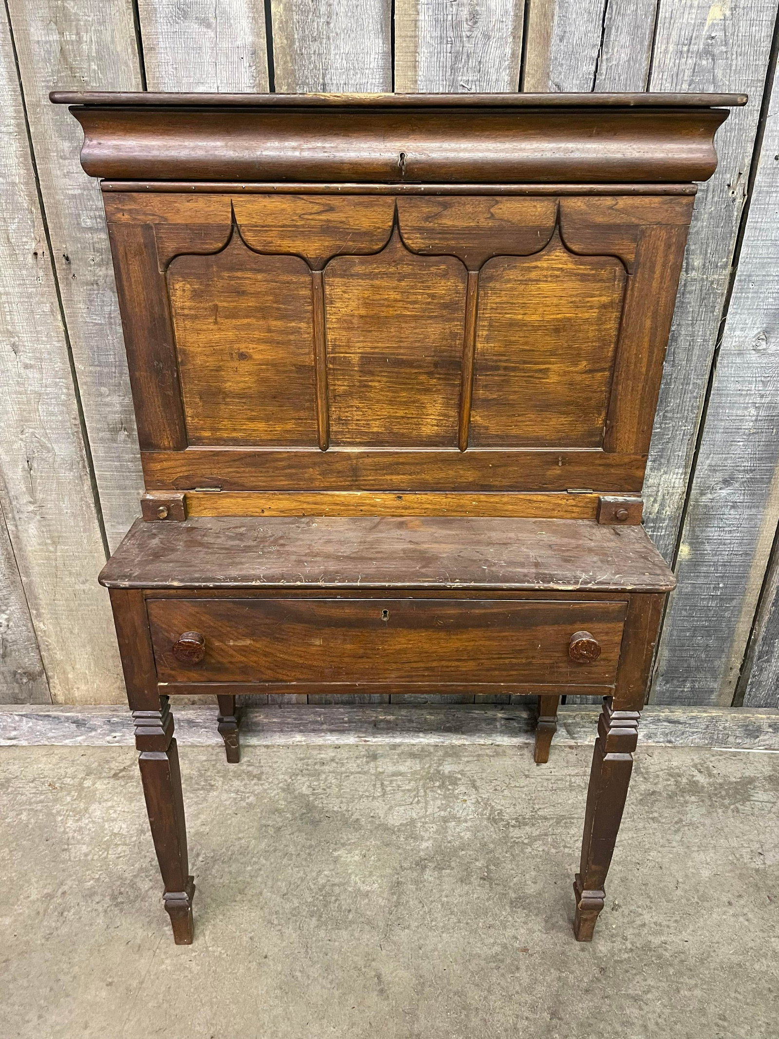 Antique Plantation Desk With Unique Crest Compartment: Antique Plantation Desk With Unique Crest Compartment