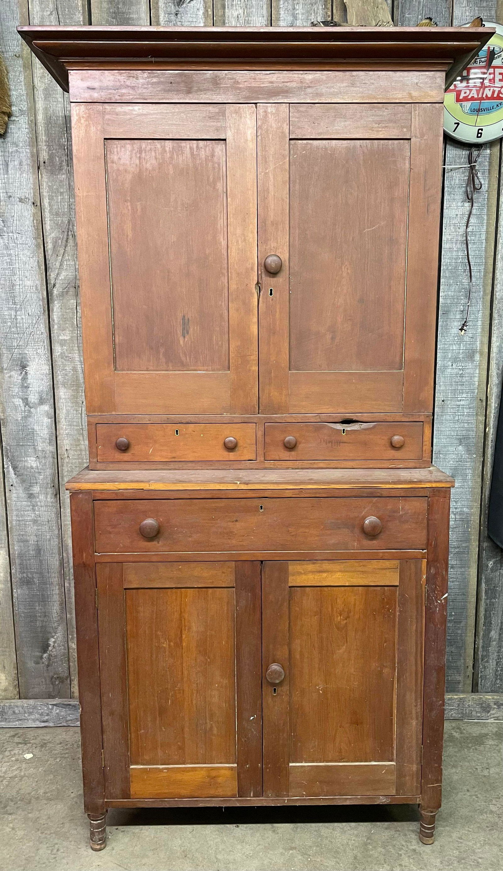 Attractive Antique Cherry Jackson Press Primitive 2 Part Cabinet (1 of 7)