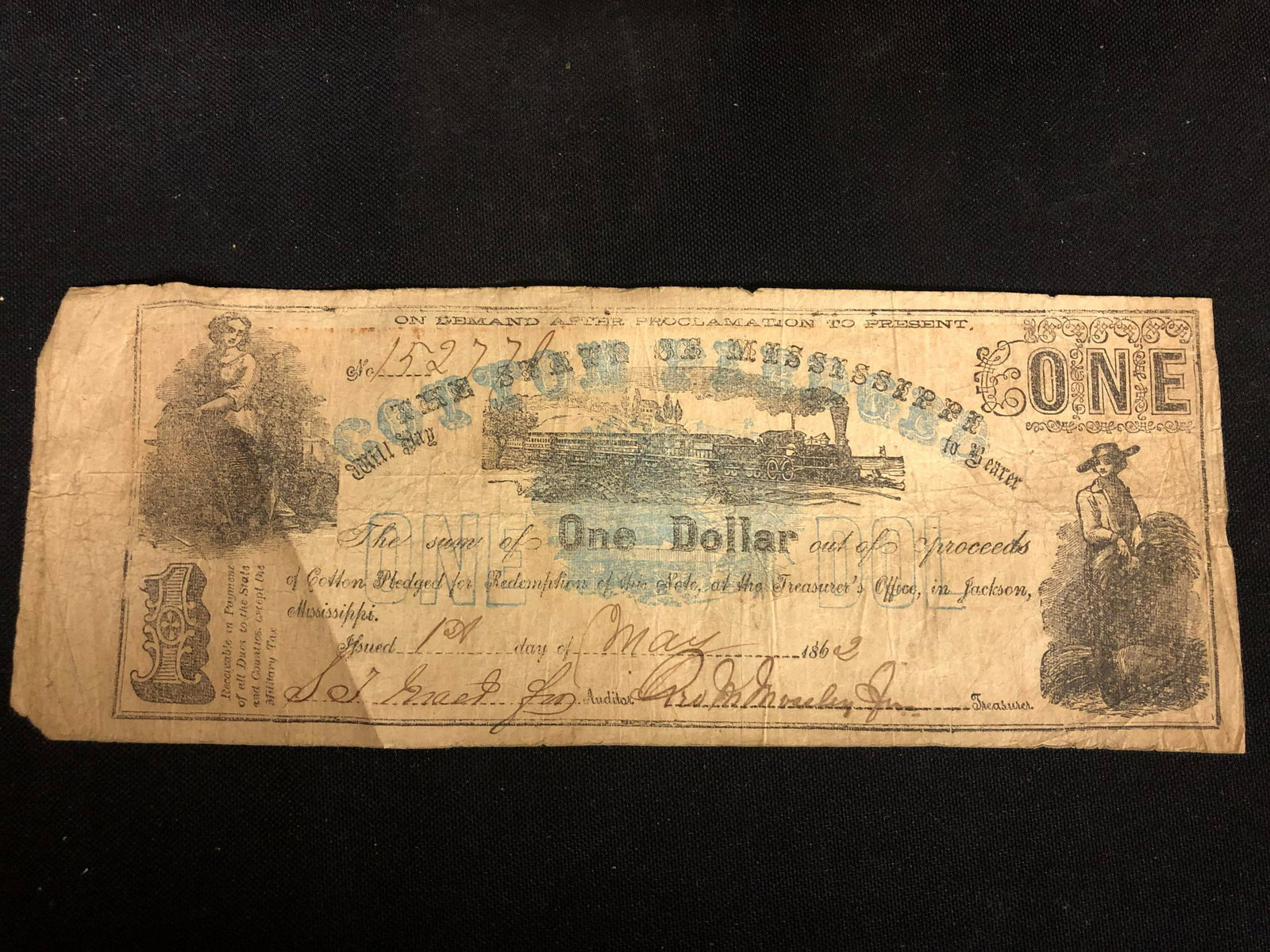 Authentic Confederate Mississippi One Dollar Bill (1 of 2)