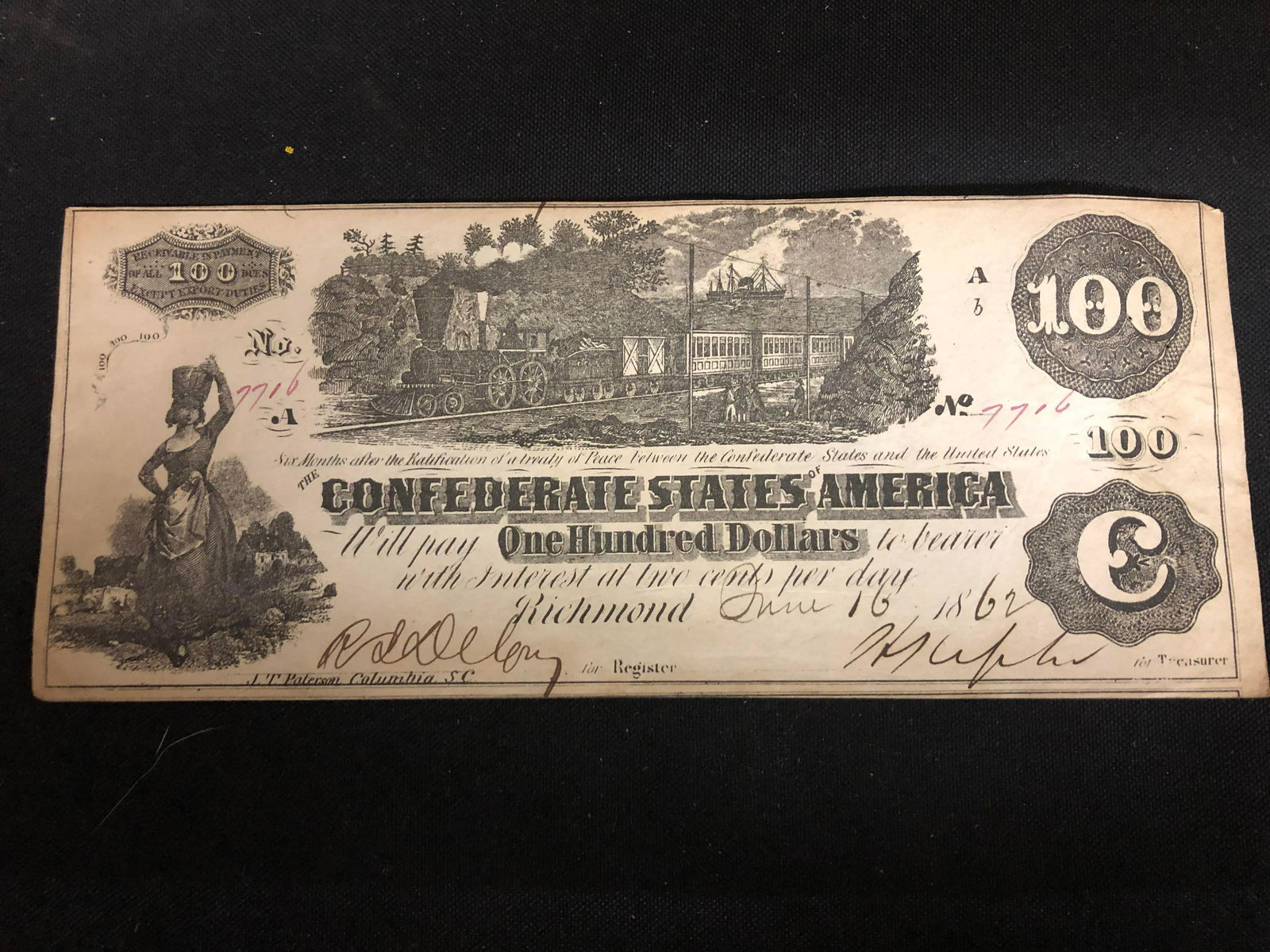 Authentic Confederate State of Virginia $100 Bill (1 of 2)