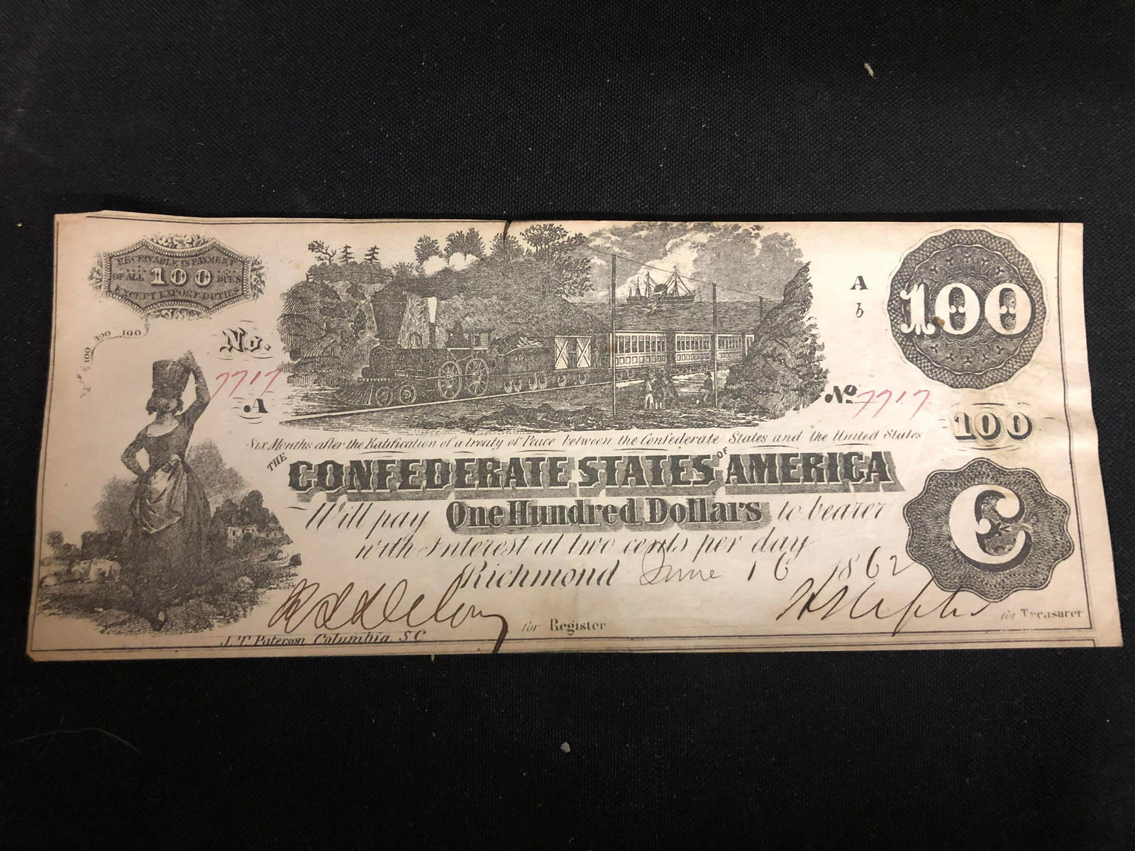 Authentic Confederate State of Virginia $100 Bill (1 of 2)