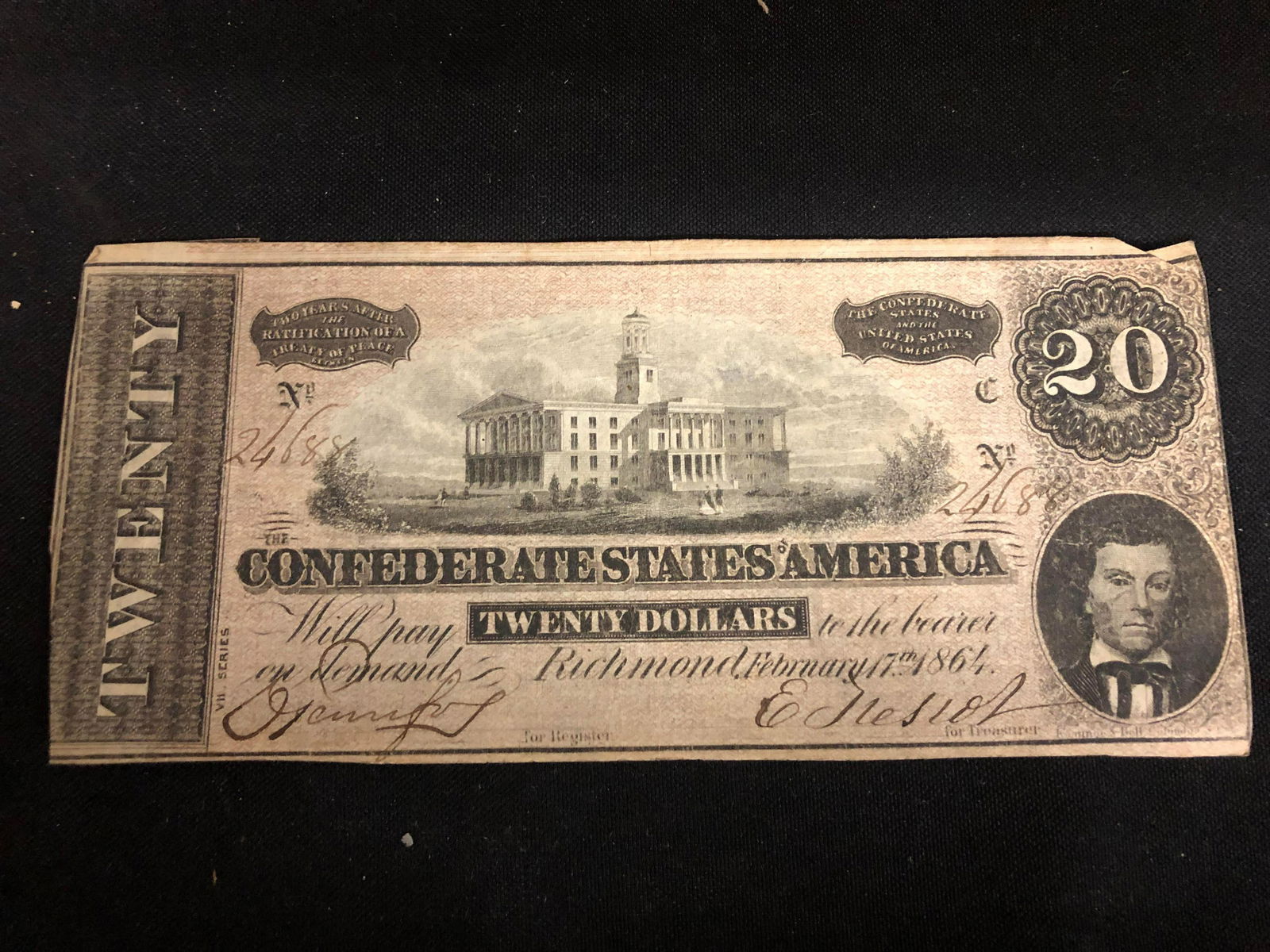 Authentic Confederate State of Virginia $20 Bill (1 of 2)