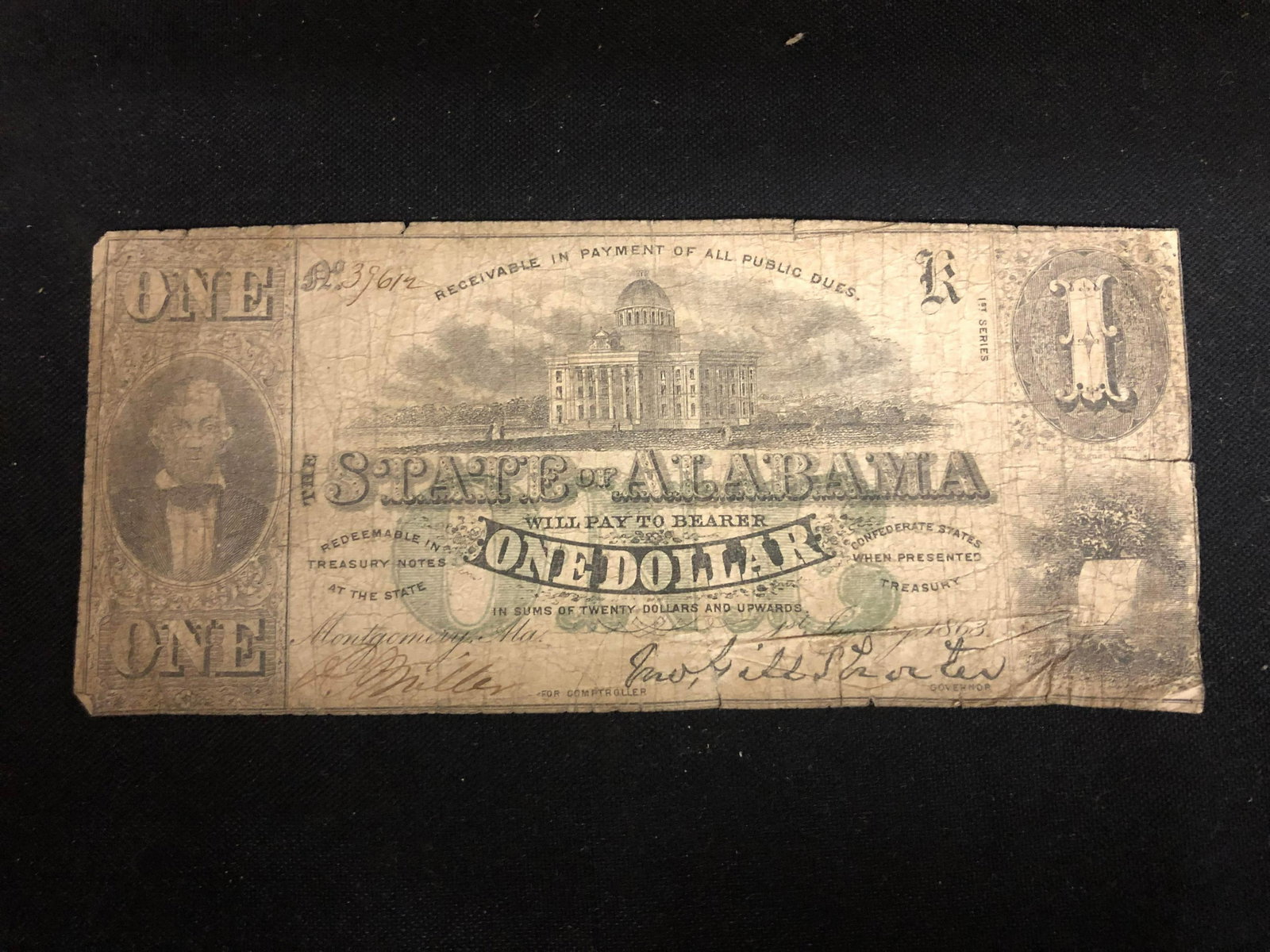 Authentic Confederate State of Alabama $1 Bill: Authentic Confederate State of Alabama $1 Bill