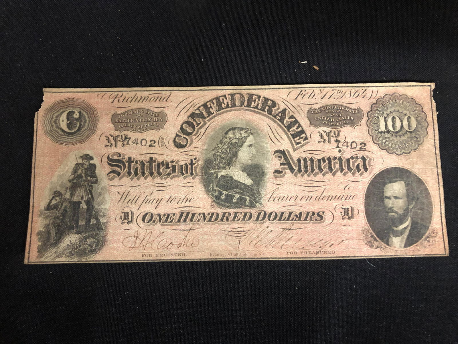 Authentic Confederate State of Virginia $100 Bill (1 of 2)