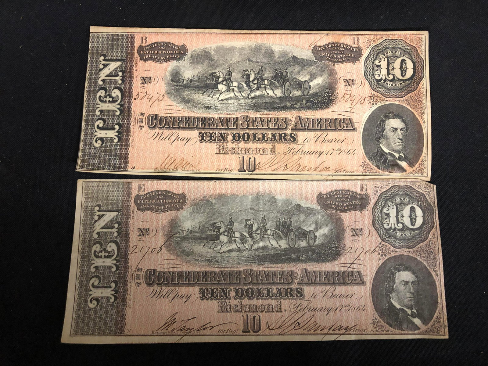 2 Authentic Confederate State of Virginia $10 Bills: 2 Authentic Confederate State of Virginia $10 Bills