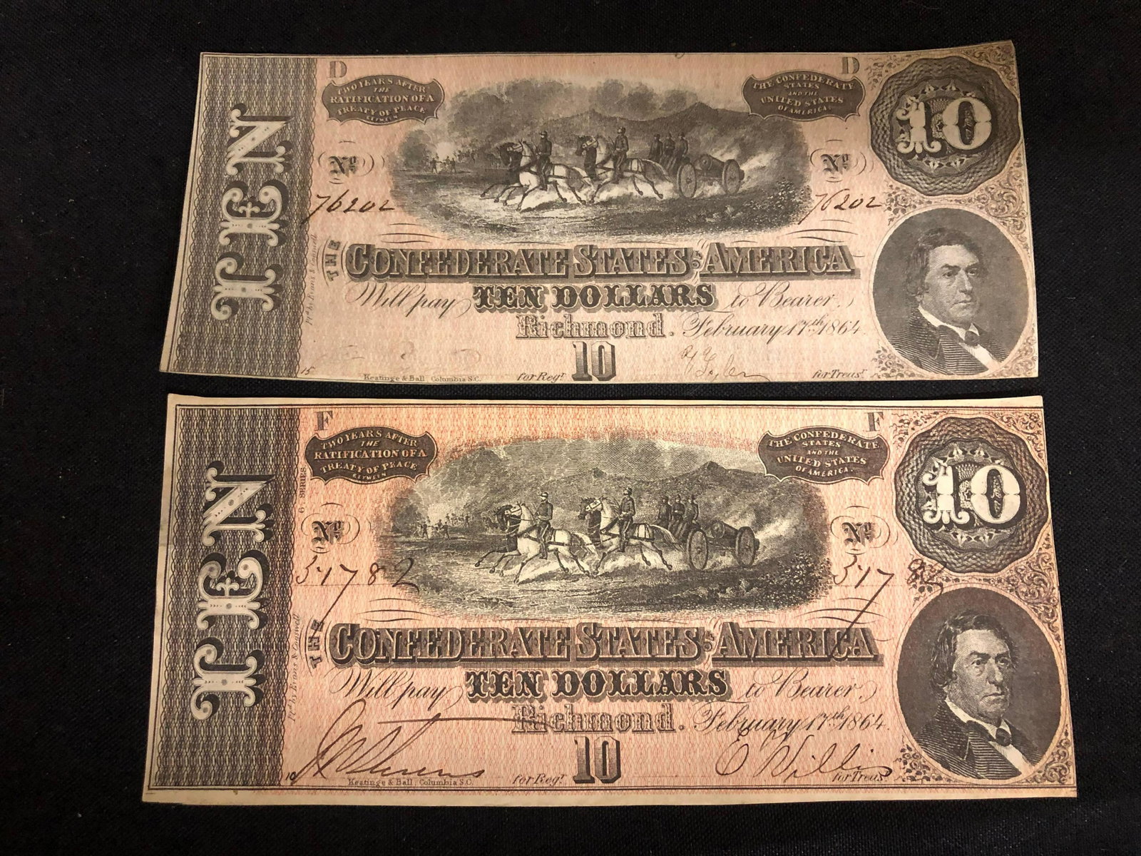 2 Authentic Confederate State of Virginia $10 Bills: 2 Authentic Confederate State of Virginia $10 Bills