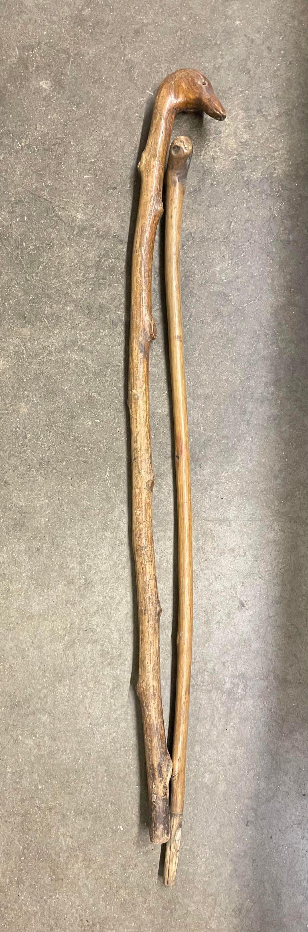 Primitive Wooden Carved Goose Head Cane (1 of 2)
