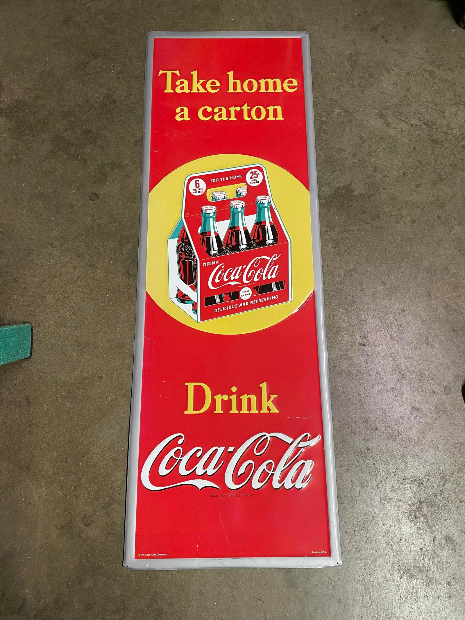 Metal Coca-Cola Take Home A Carton Drink Coca-Cola Sign App. 36": Metal Coca-Cola Take Home A Carton Drink Coca-Cola Sign App. 36"
