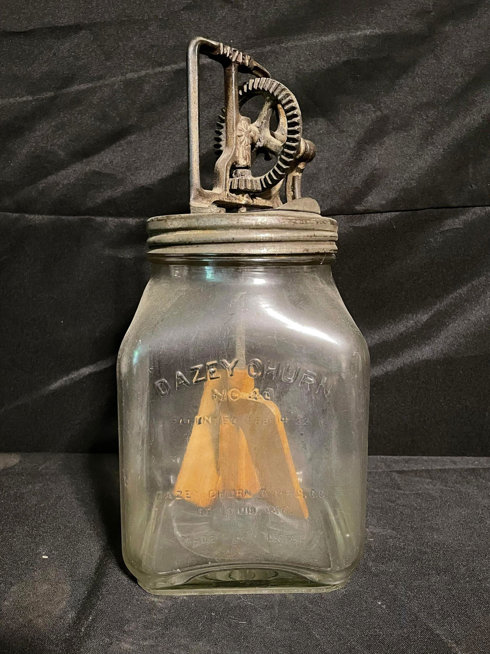 No. 40 Dazey Churn With Square-Style Glass Jar And Top Both Marked Dazey. St. Louis, Mo. U.S.A. App. (1 of 3)