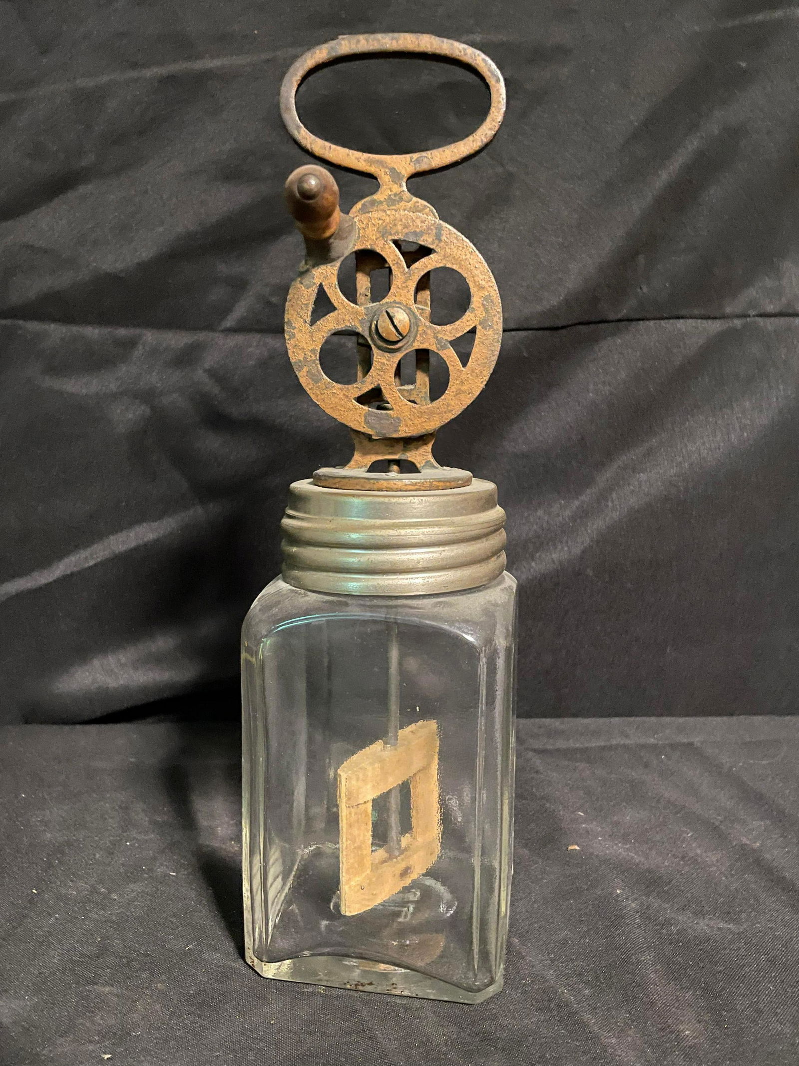 Unique Vintage Glass Jar Hand Mixer With Looped Top And Wooden Churn Handle 13" (1 of 2)