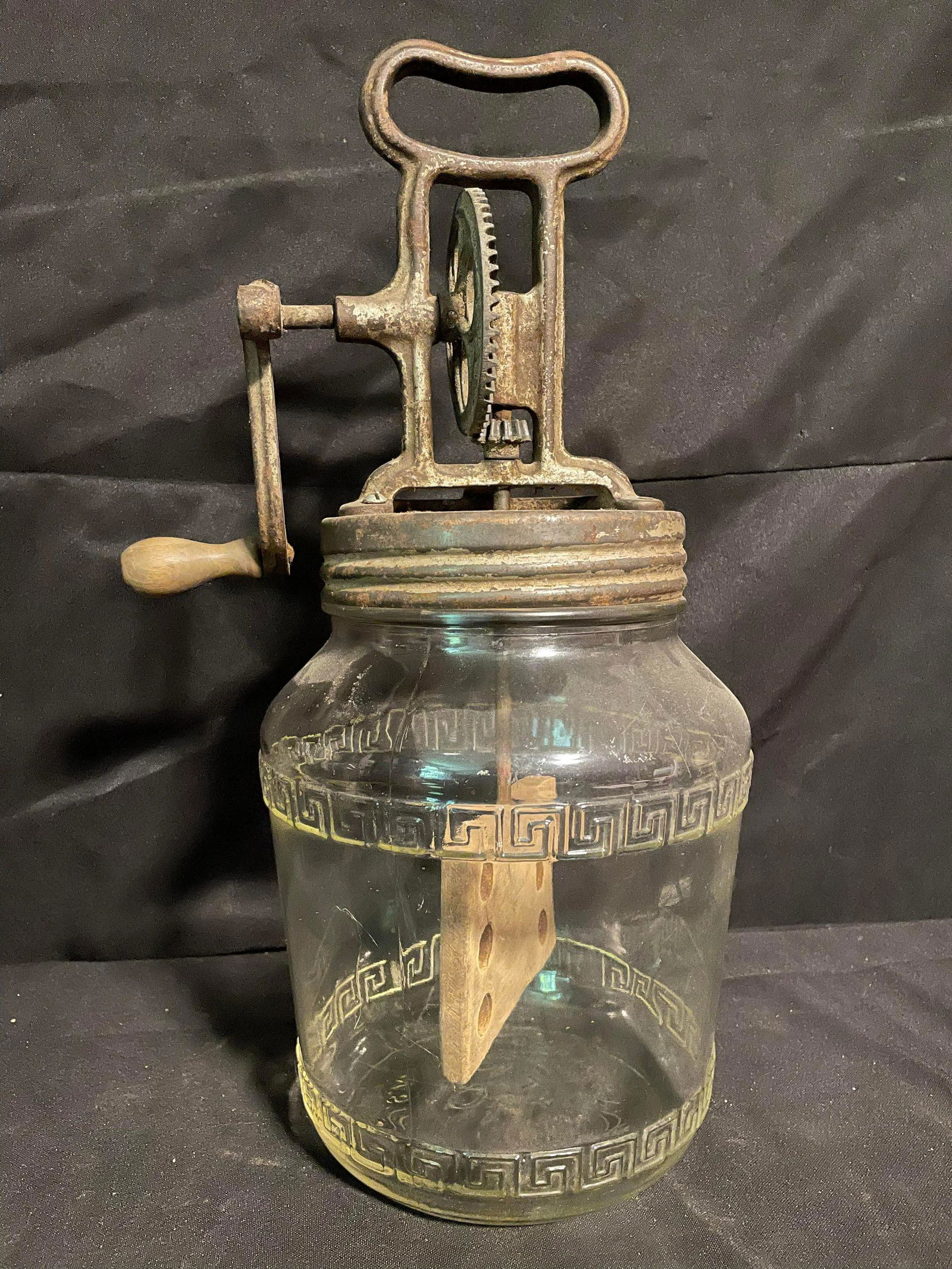 Vintage Dazey Style Kitchen Churn With Decorated/Pattern Glass And Tall Top With Large Loop Handle (1 of 2)