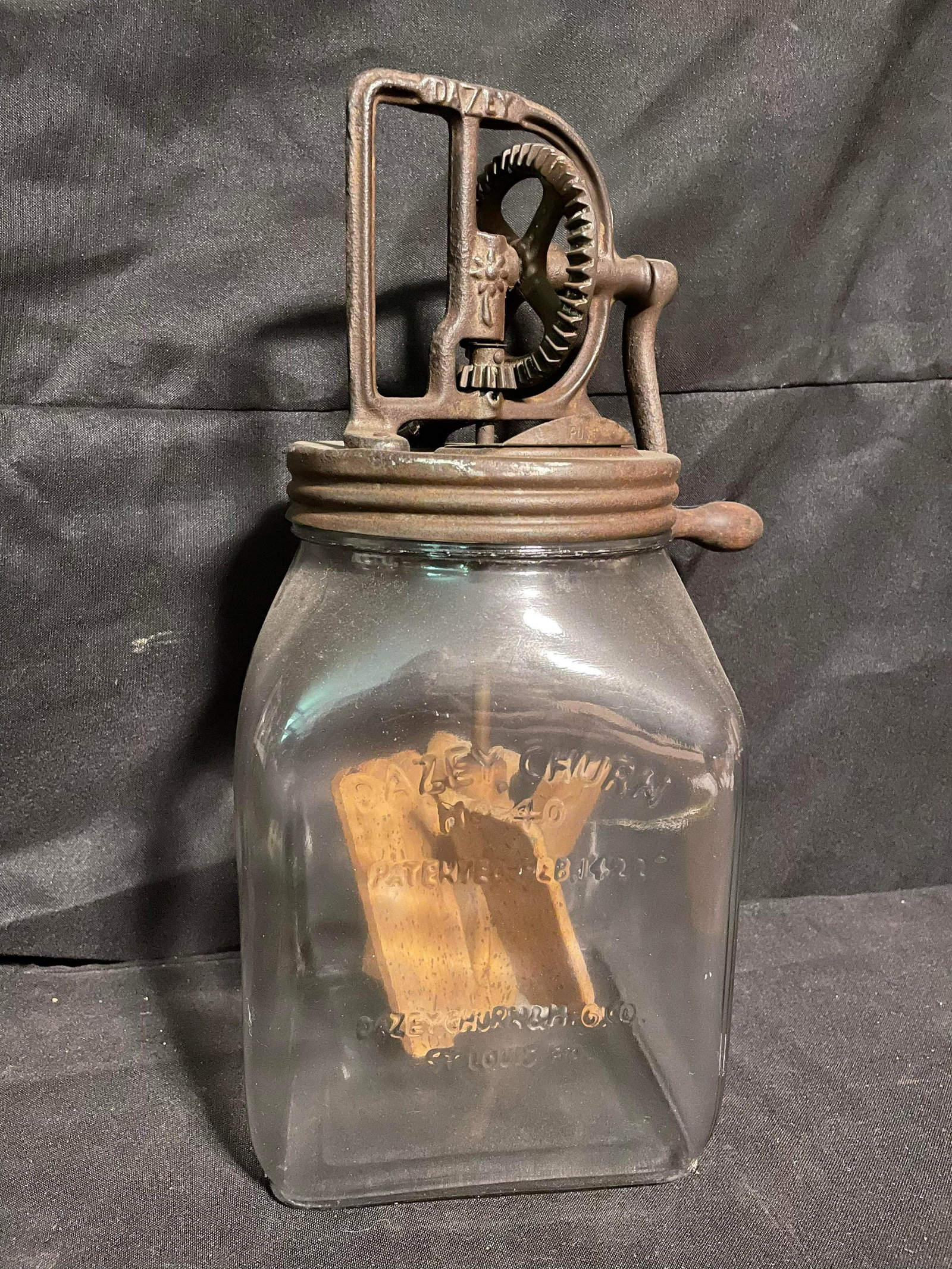 Dazey Churn No. 40 St. Louis, Mo. Vintage Glass Churn With Marked Glass And Marked Top 15" (1 of 3)