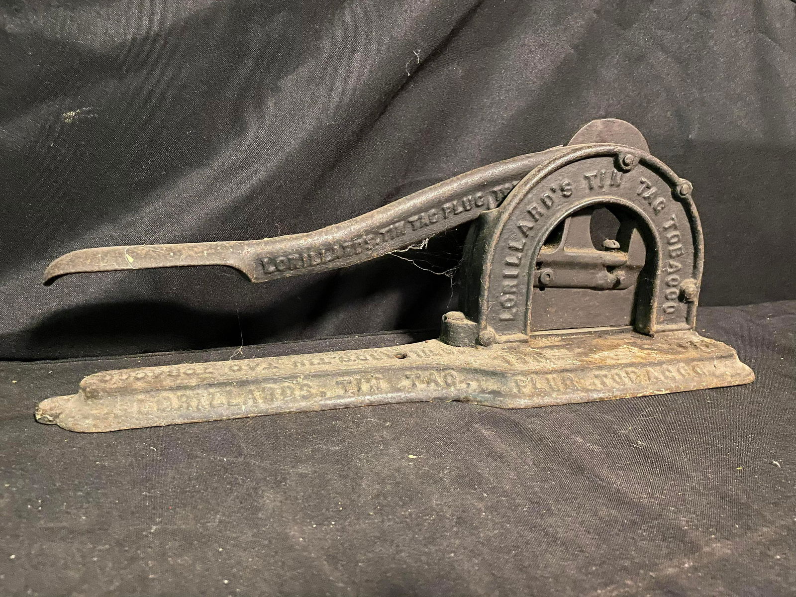 Early 20th Century Lorillard's Climax Tobacco Red Tin Tag Cast Iron Tobacco Plug Cutter 15-18" App. (1 of 2)