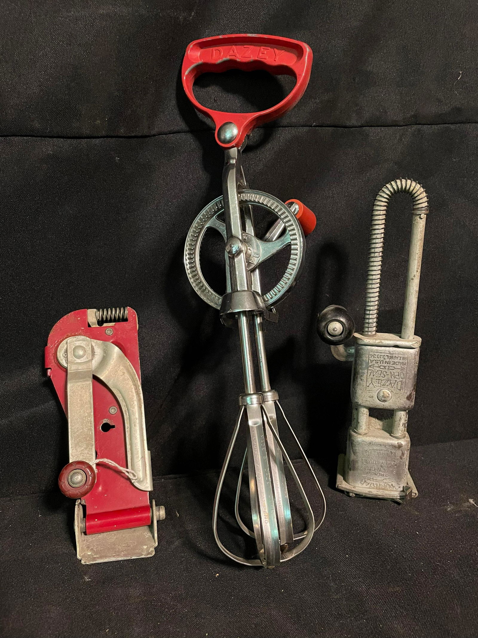 Vintage Dazey Can Openers, Hand Mixer, And Nutcracker Style Kitchen Equipment 15" (1 of 1)
