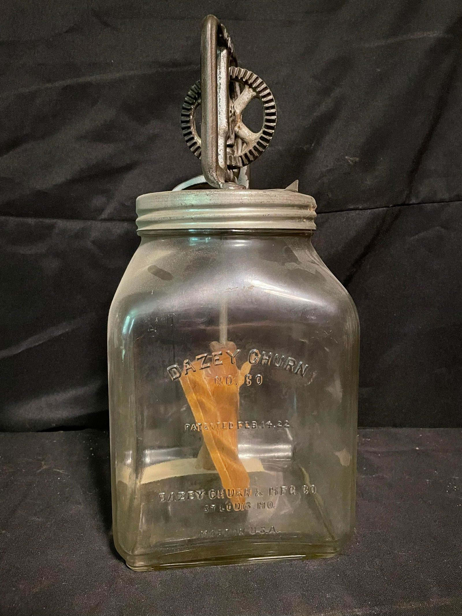 Dazey No. 80 U.S.A. Marked Dazey Glass Square Jar Style Hand Mixer With Marked Dazey Lid Appears To (1 of 3)