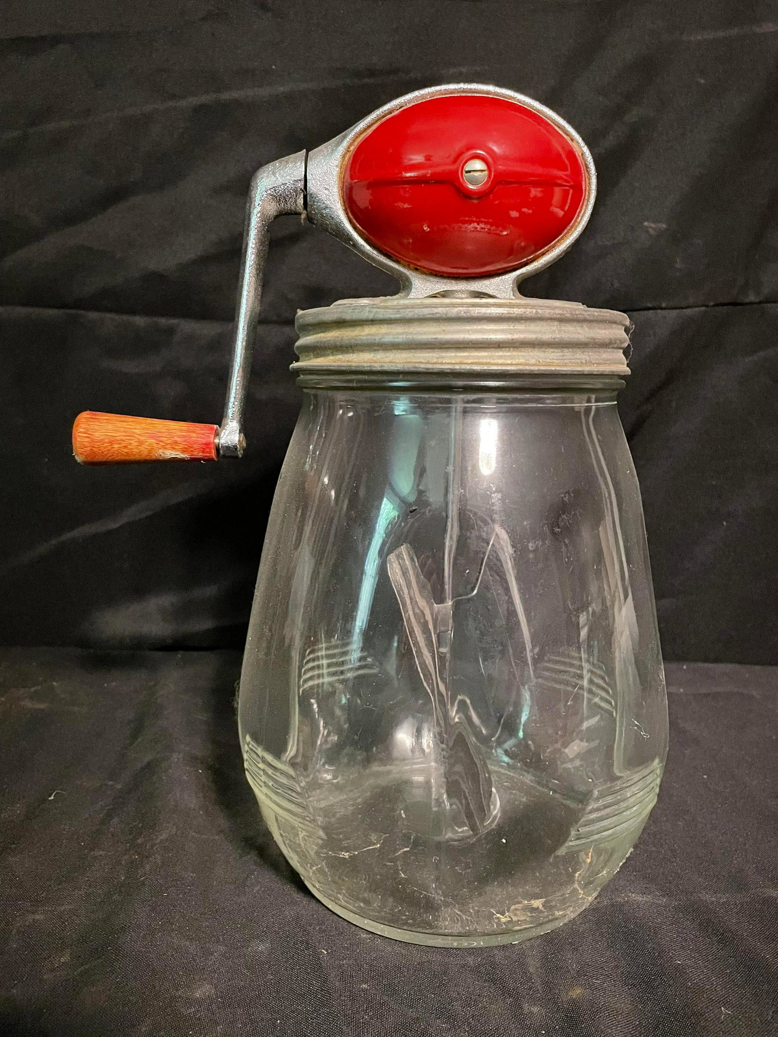 Vintage Glass Kitchen Hand Mixer Dazey Style Churn With Red And Cast Iron Top 13" (1 of 2)