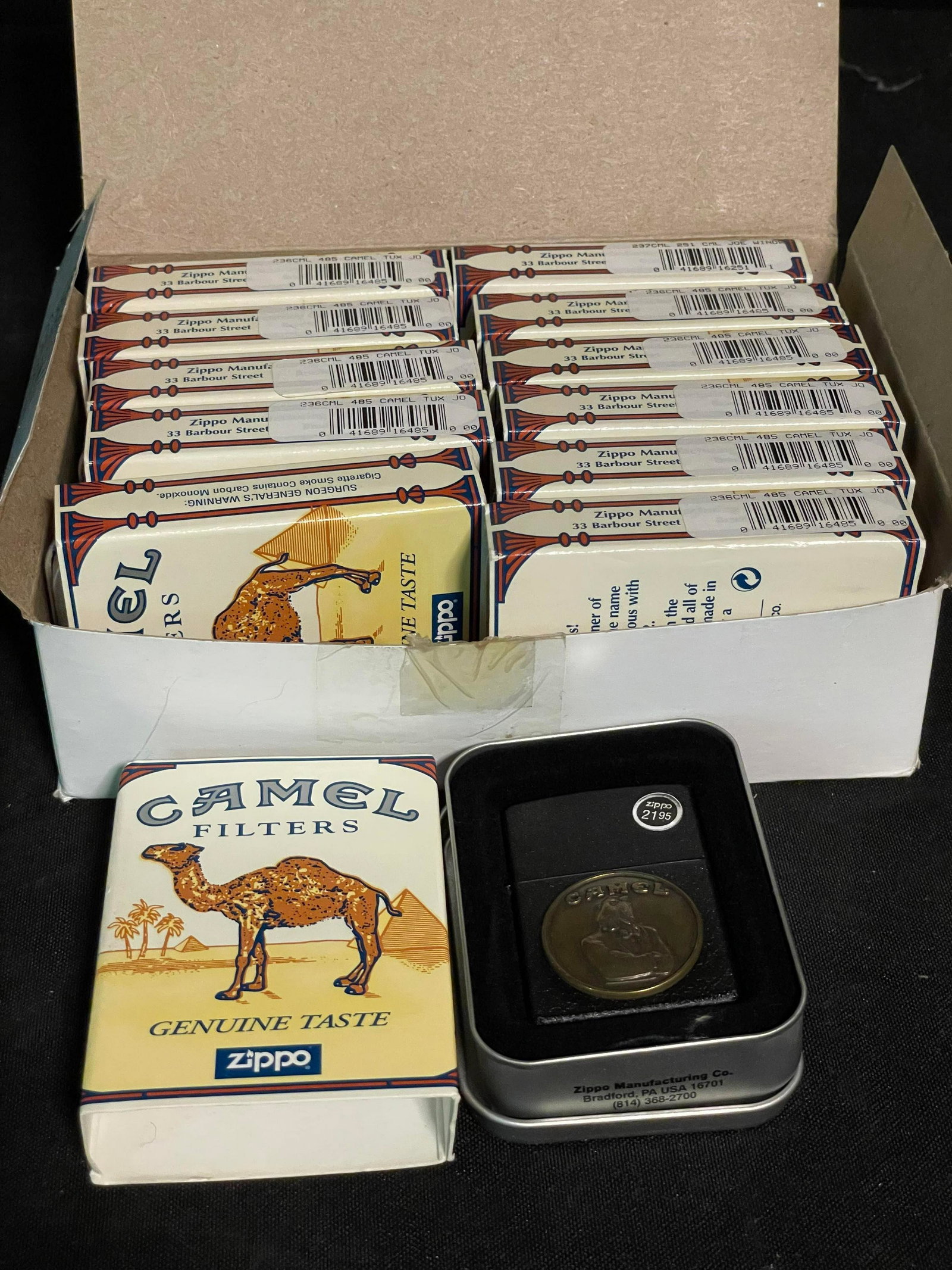 Large Group Of App. 12 Joe Camel  Cigarettes Zippo Lighters New In Box "236cml 485 Camel Tux" (1 of 2)