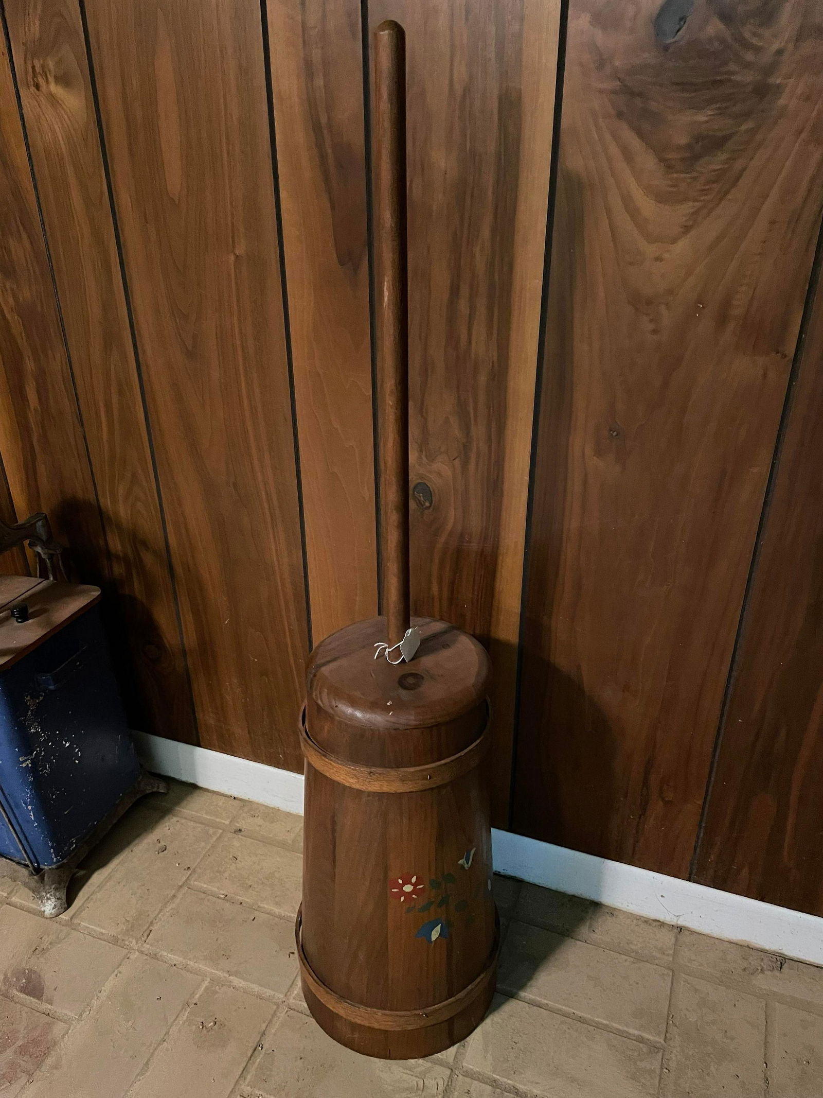 Primitive Style Hand Painted Wooden Complete Butter Churn With Bird-Sunshine Themed Decoration (1 of 2)