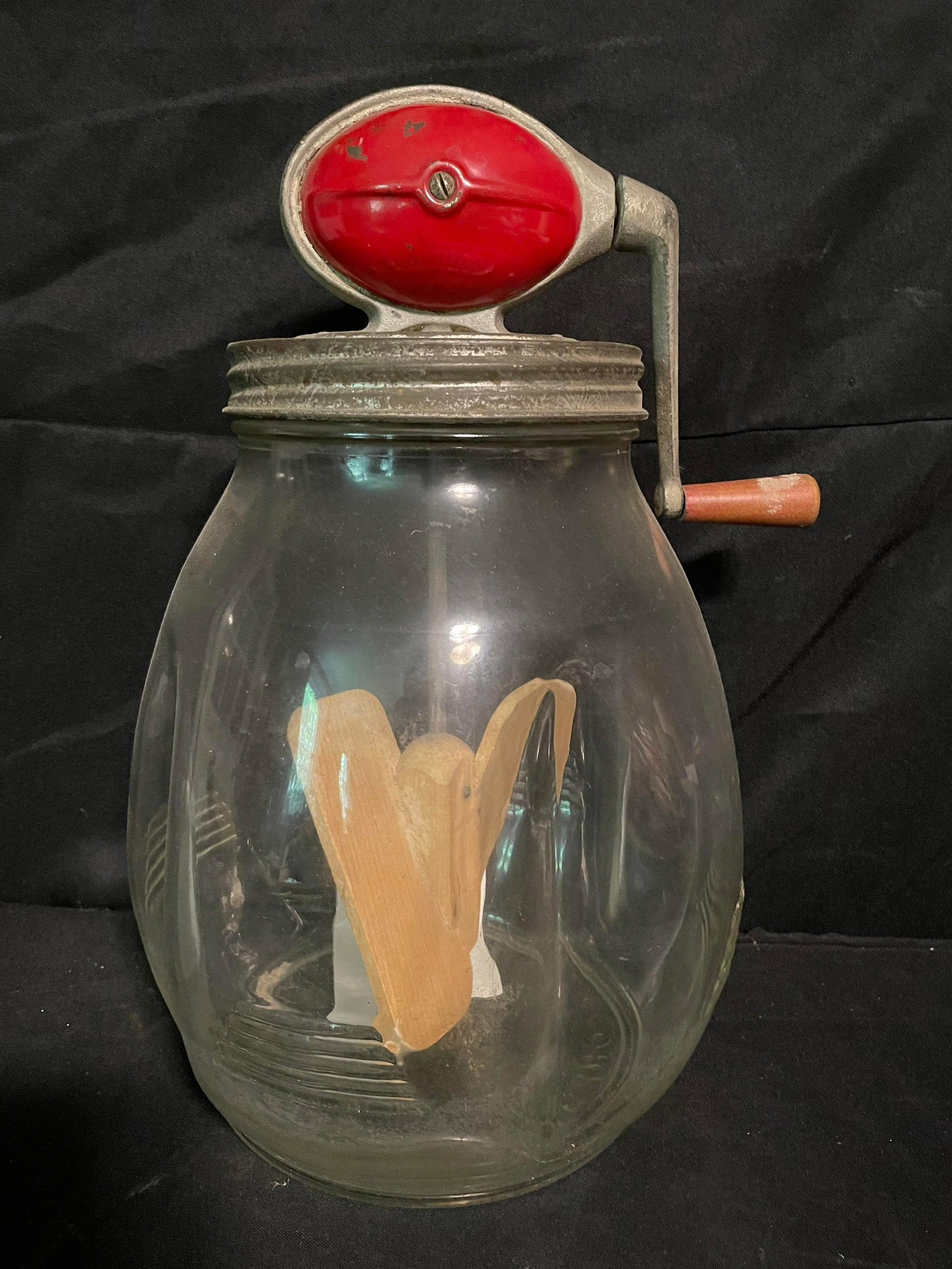 Dandy Churn By Dazey Churn Mfg. St. Louis, Mo. Glass Hand Mixer With Glass Jar And Red Hand (1 of 2)