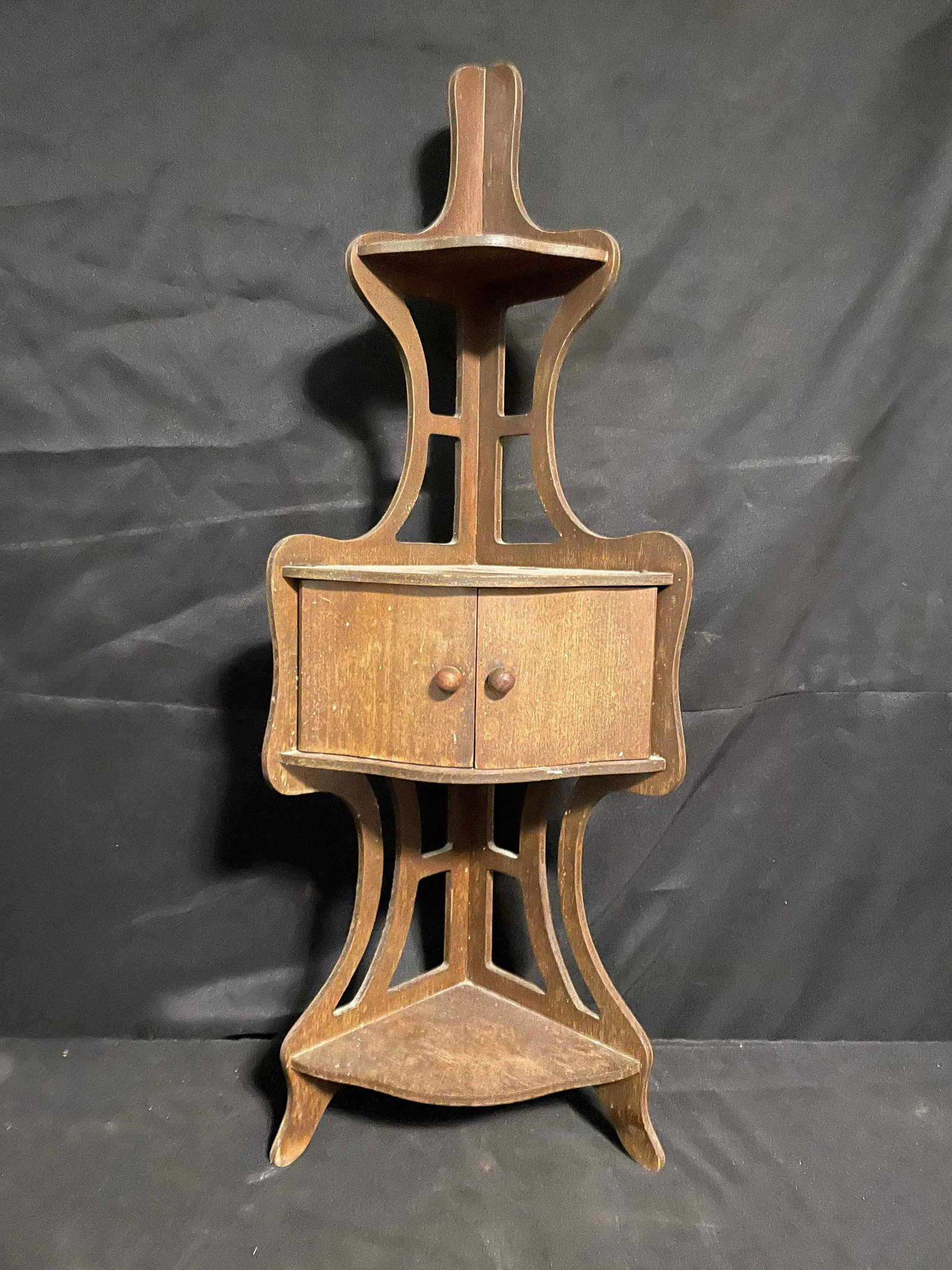 Vintage Wooden Corner Wall Shelf With Cabinet-Compartment 26" (1 of 2)