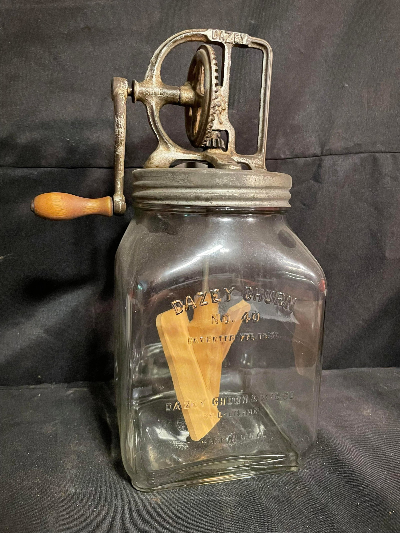 No. 40 Dazey Churn With Square-Style Glass Jar And Top Both Marked Dazey. St. Louis, Mo. U.S.A. App. (1 of 2)