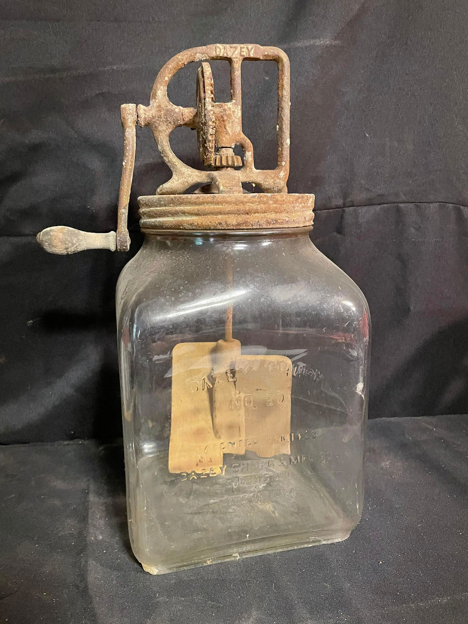No. 30 Dazey Churn With Marked Dazey Glass And Hand Crank-Top 15": No. 30 Dazey Churn With Marked Dazey Glass And Hand Crank-Top 15"