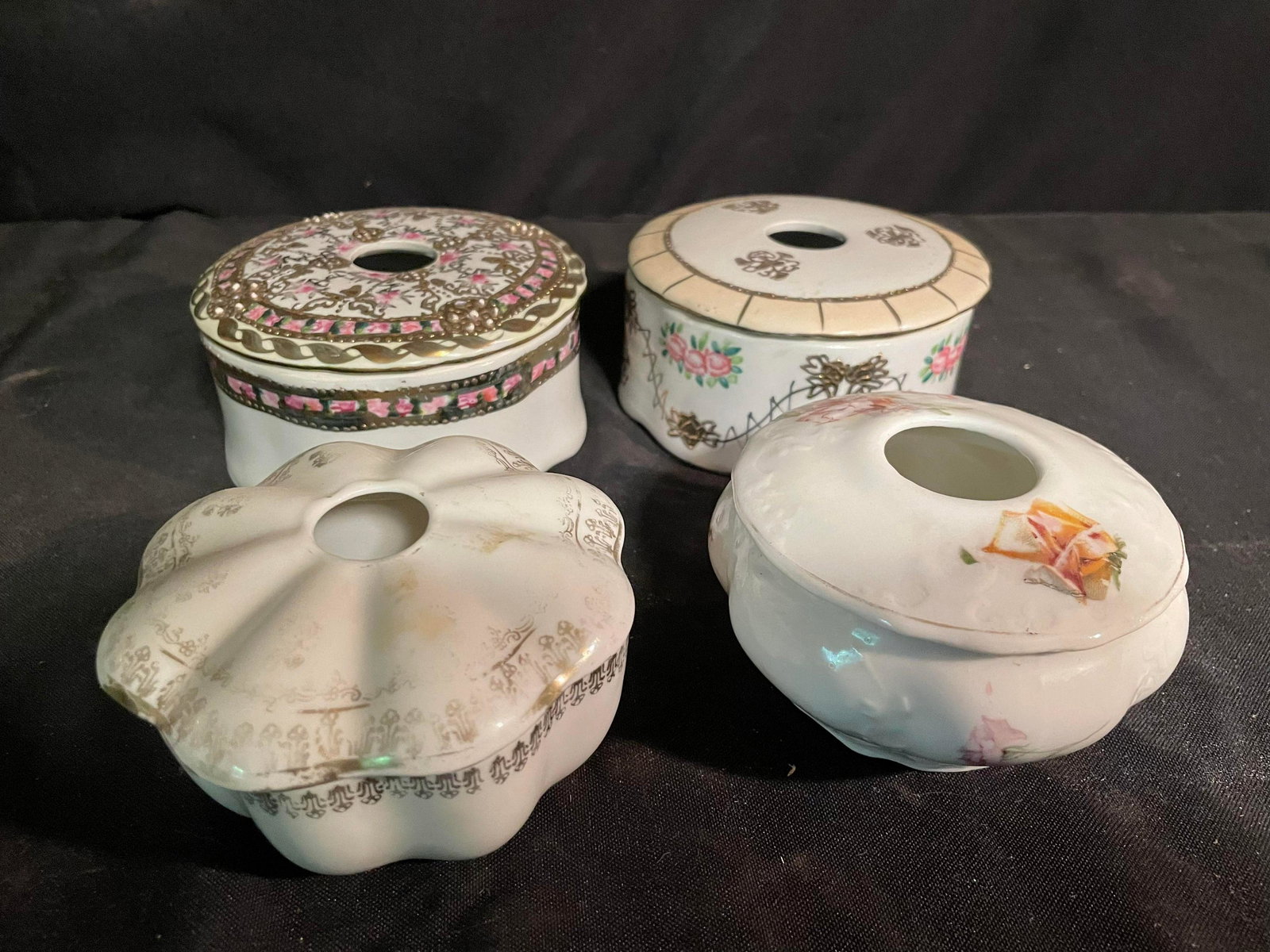 Collection Of Porcelain Hair Receivers Including Marked Hand Painted Nippon 3-5": Collection Of Porcelain Hair Receivers Including Marked Hand Painted Nippon 3-5"