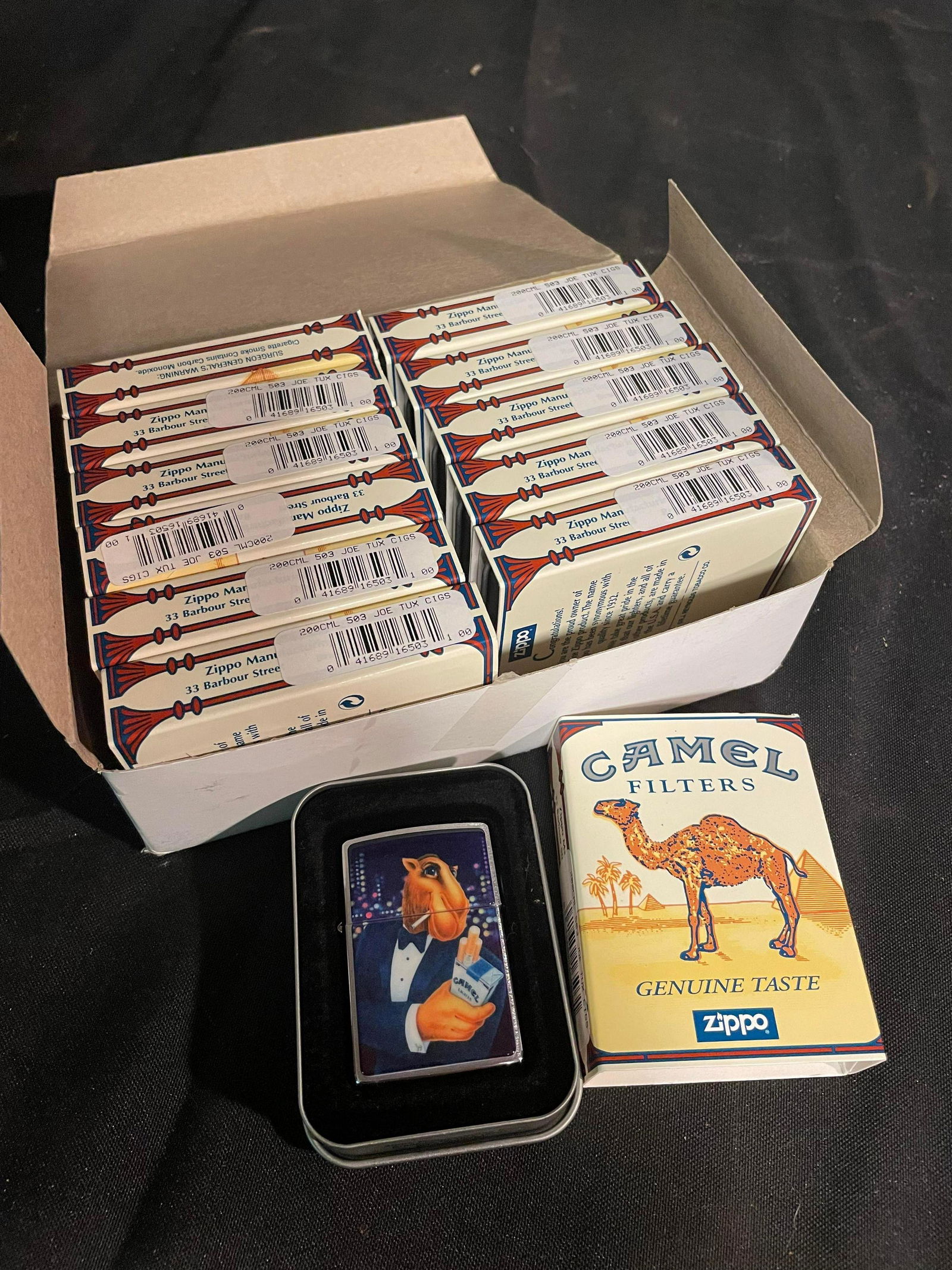 Collection Of New Joe Tux Cigs 503 Zippo Camel Cigarettes Advertising Lighters With Case-Packaging: Collection Of New Joe Tux Cigs 503 Zippo Camel Cigarettes Advertising Lighters With Case-Packaging App. 12