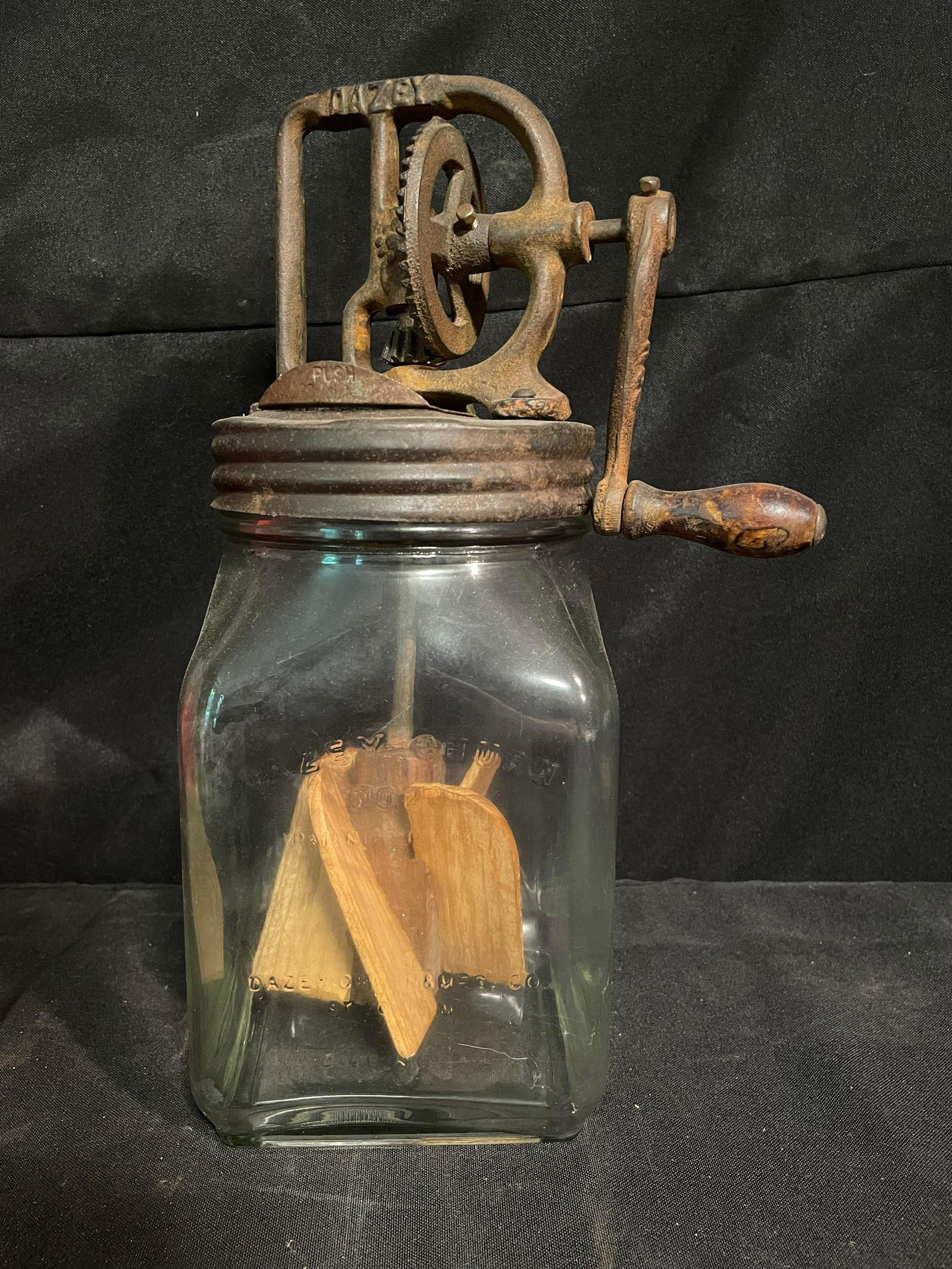 No. 20 Dazey Churn With Marked Glass And Top Appearing Original With Wooden Handle And Dazey Flower (1 of 3)