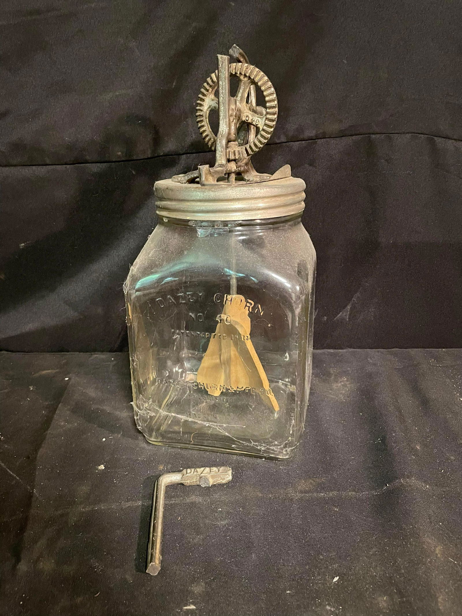 No 40 Dazey Churn With Square-Style Glass Jar And Top Both Marked Dazey. Top Needing Repair. St. (1 of 3)