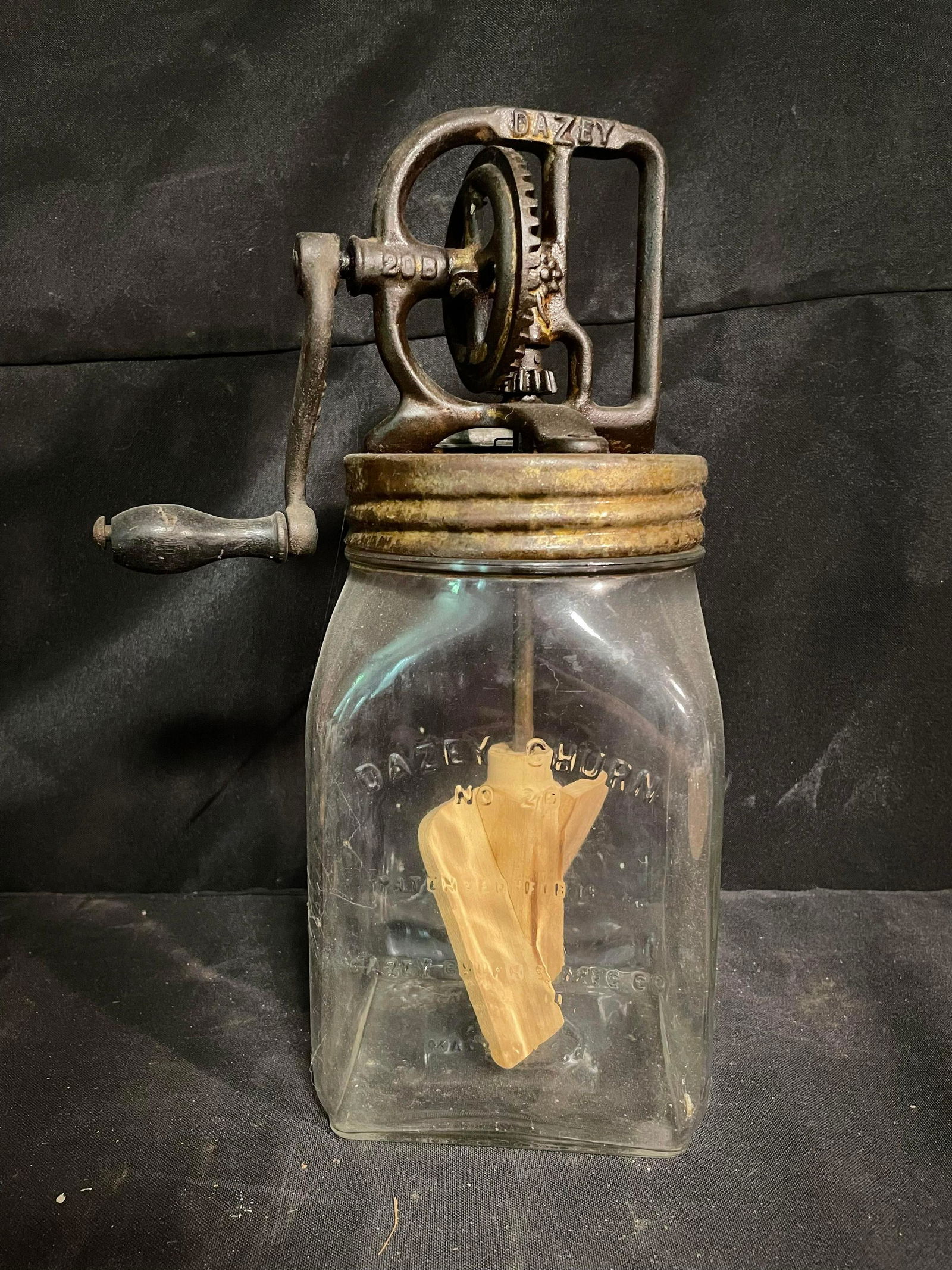 No. 20 Dazey Churn With Marked Glass And Top Appearing Original With Wooden Handle And Dazey Flower (1 of 3)