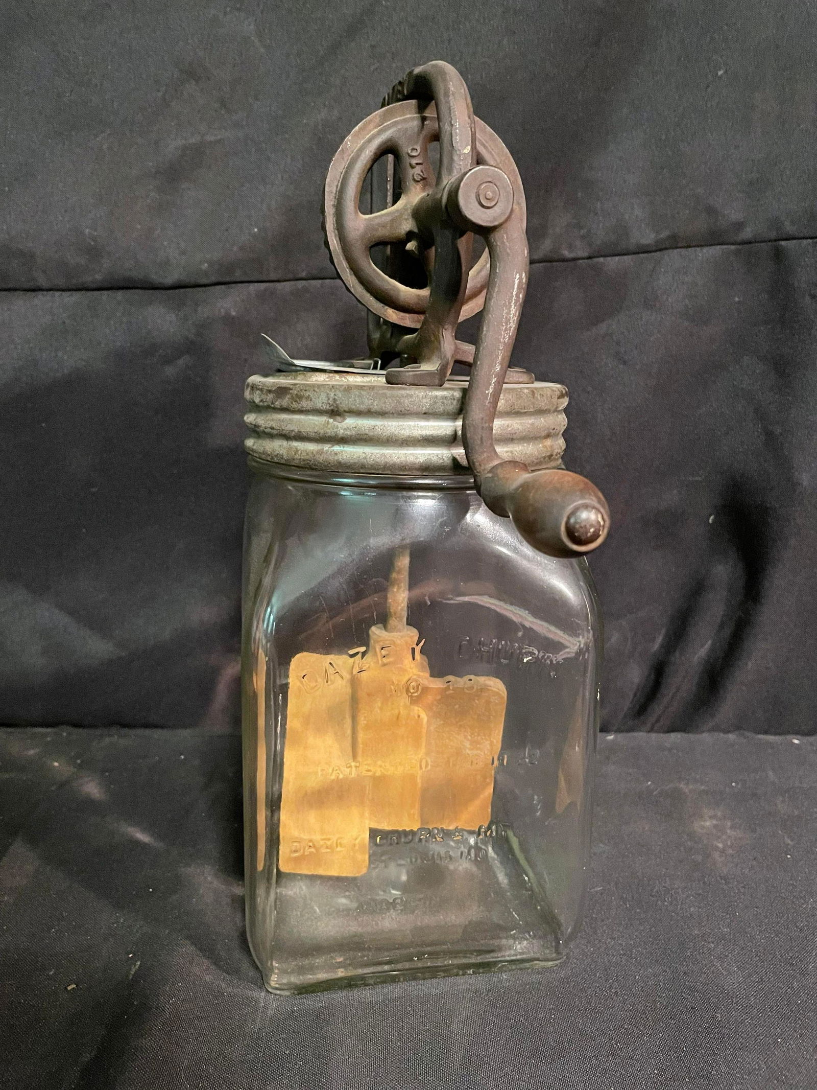 No. 20 Dazey Churn With Marked Glass And Top Appearing Original With Wooden Handle And Dazey Flower (1 of 3)