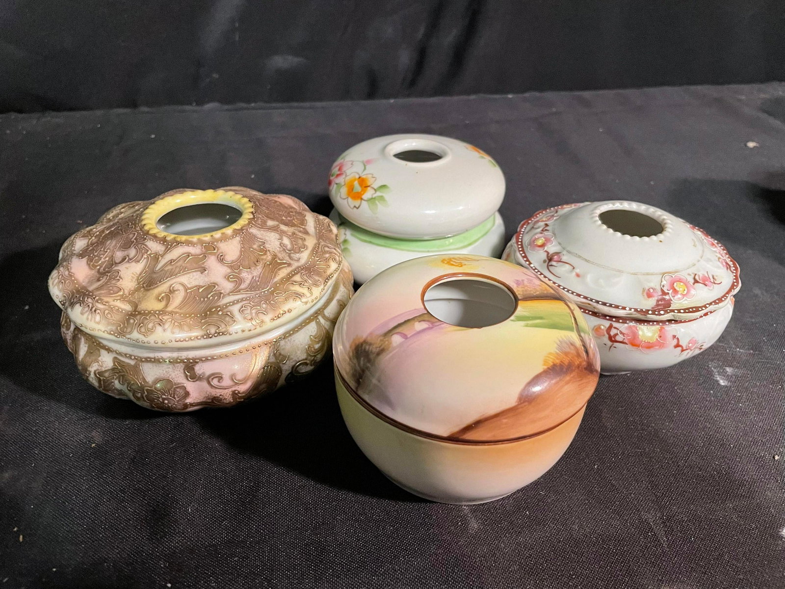 Collection Of Antique Hand Painted Victorian Style Porcelain Hair Receivers Including Hand Painted: Collection Of Antique Hand Painted Victorian Style Porcelain Hair Receivers Including Hand Painted Nippon And Japan 3-5"