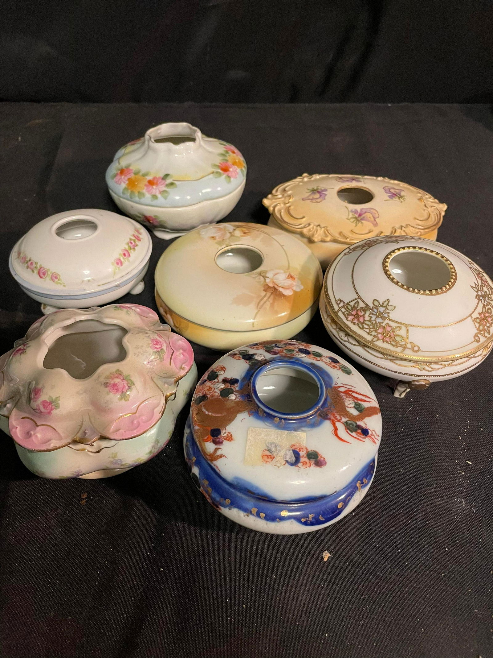 Collection Of Antique Porcelain Hand Decorated Style Hair Receivers 4-5": Collection Of Antique Porcelain Hand Decorated Style Hair Receivers 4-5"