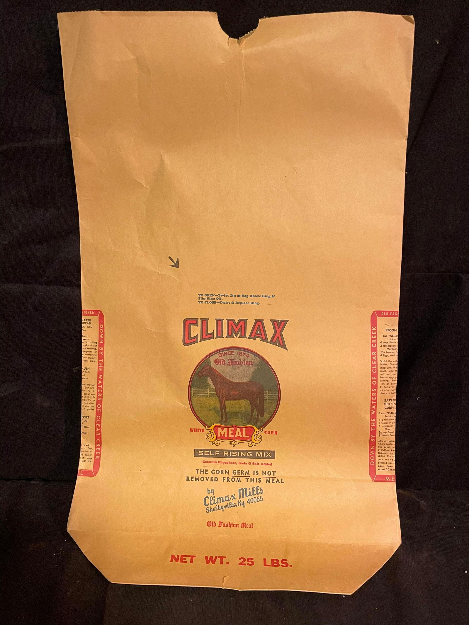 Climax Mills Self-Rising Mix Paper NOS Style Bag. Local Shelbyville, KY. 21" (1 of 2)