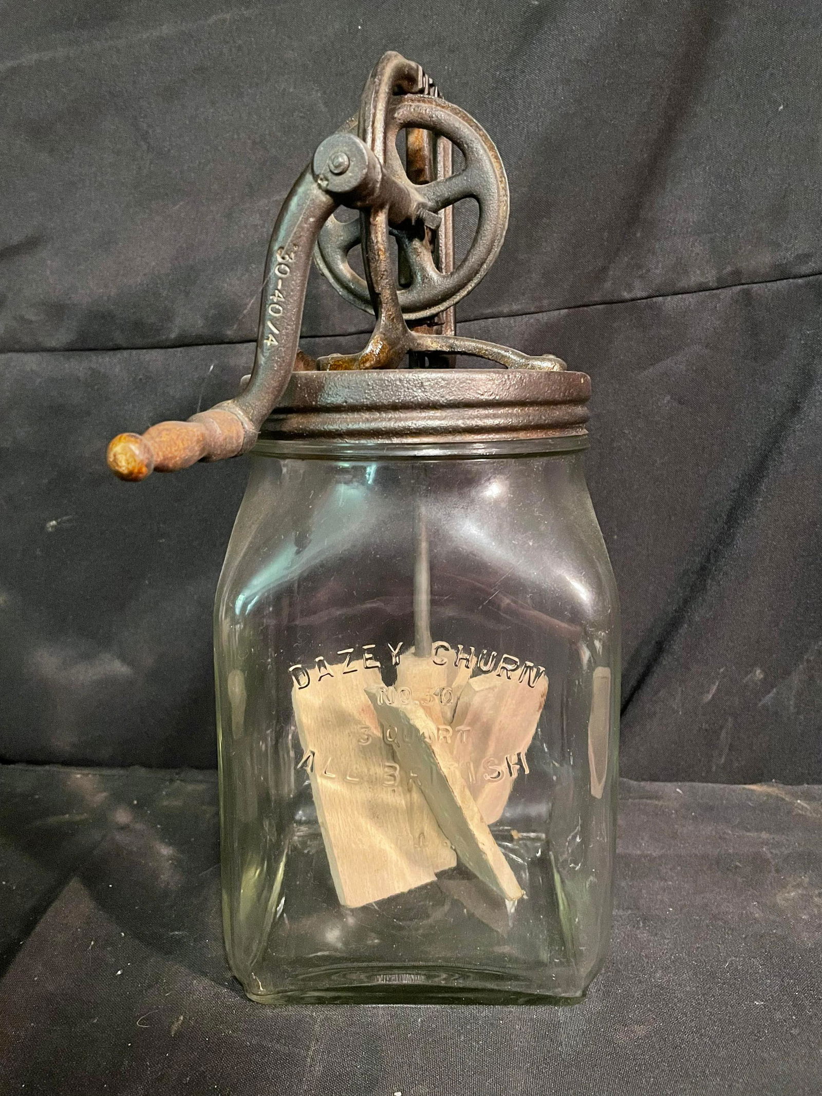No. 30 Dazey Churn All British 3 Quart Hand Mixer With Crank Handle Marked "30-40/4" Measuring 13" (1 of 3)