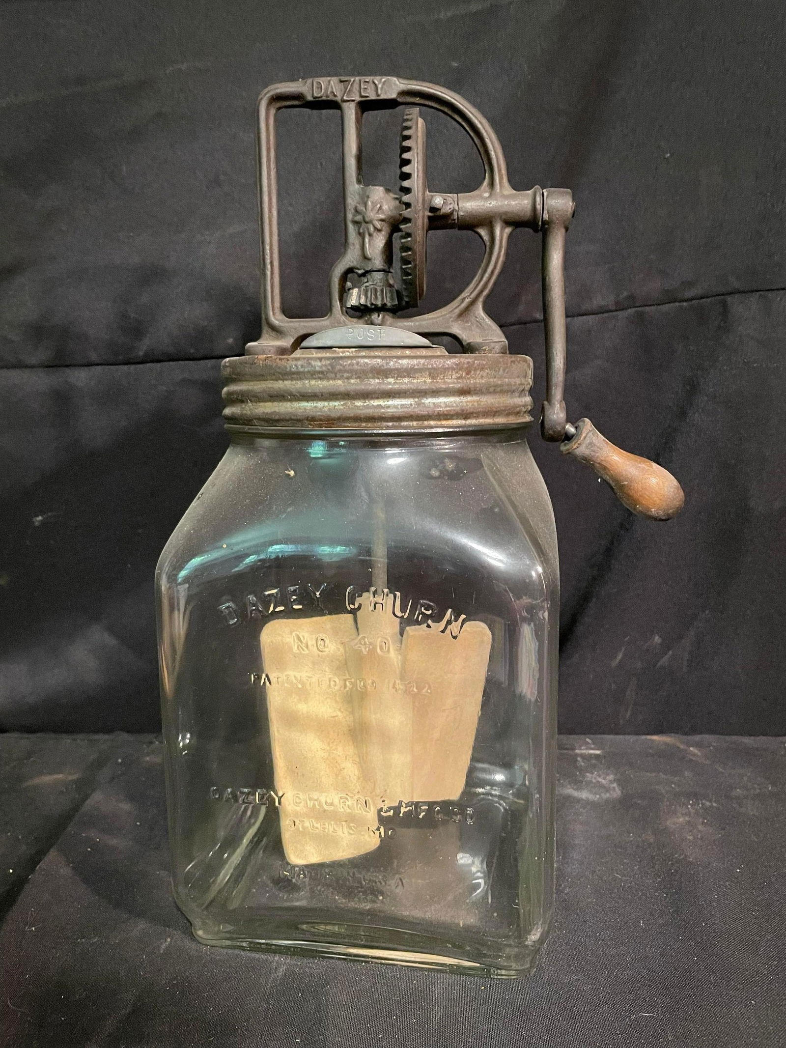 No. 40 Marked Dazey Churn With Square Glass Style Jar And Wooden Paddles 14" (1 of 2)