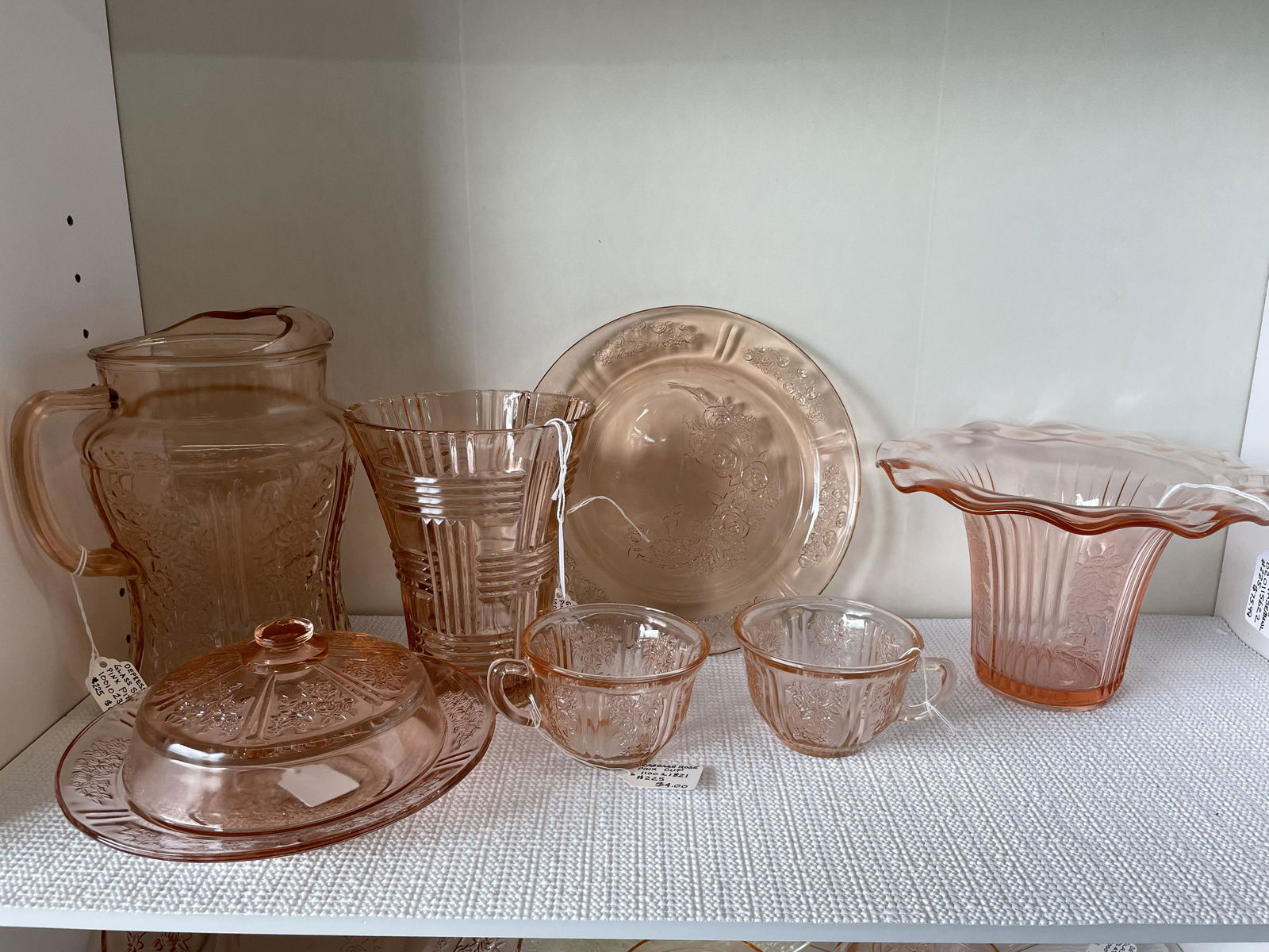 Collection Of Sharon Pink Depression Glass Pitchers, Vases, Cups, Etc. (1 of 3)
