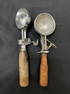 Pair Of Vintage Ice Cream Scoops Including 1927 Arnold Wooden Handle Scoop And Gear Driven Ice Cream