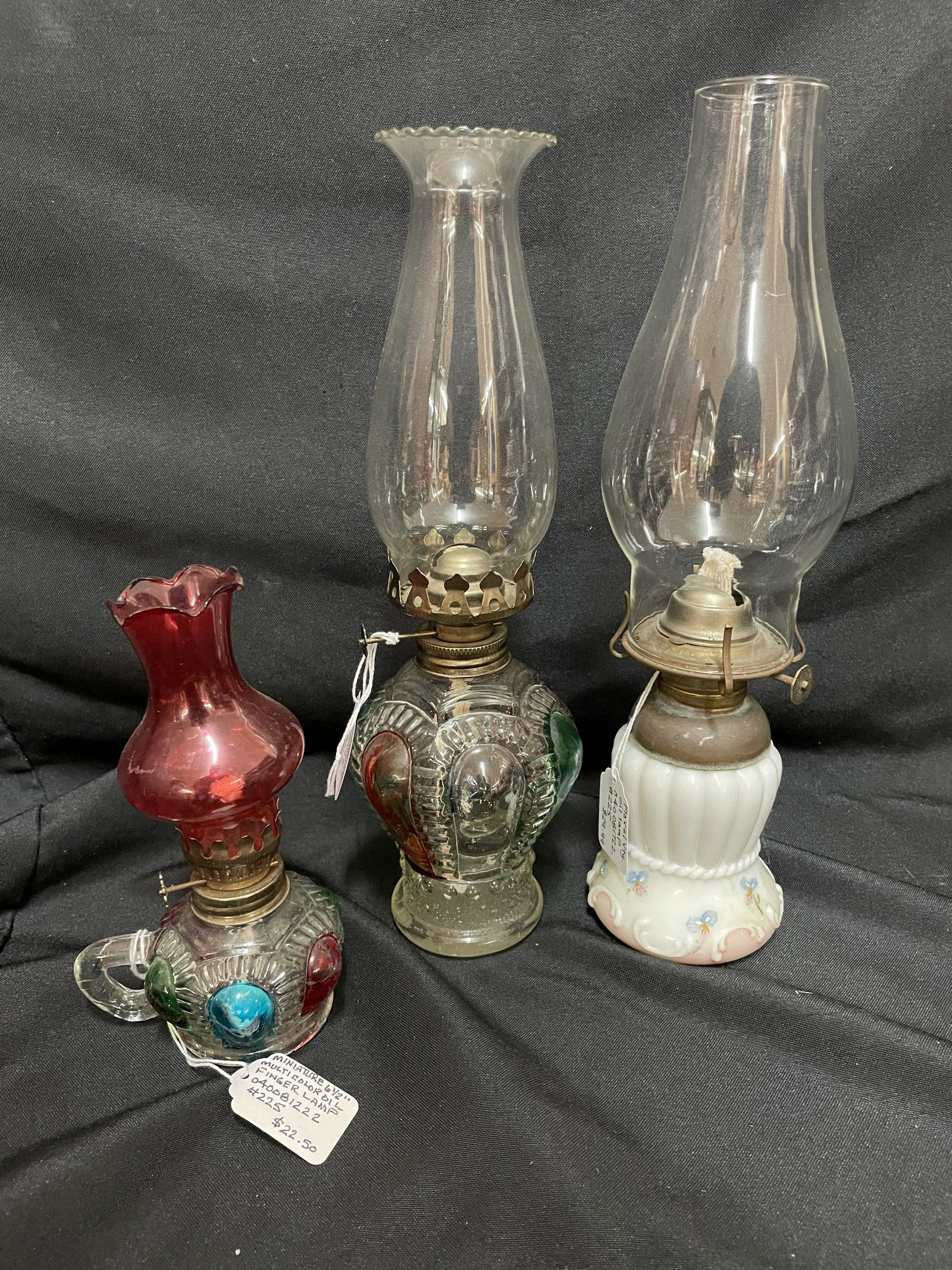Trio OF Antique Finger Lamps - Original Oil Lamps 12": Trio OF Antique Finger Lamps - Original Oil Lamps 12"