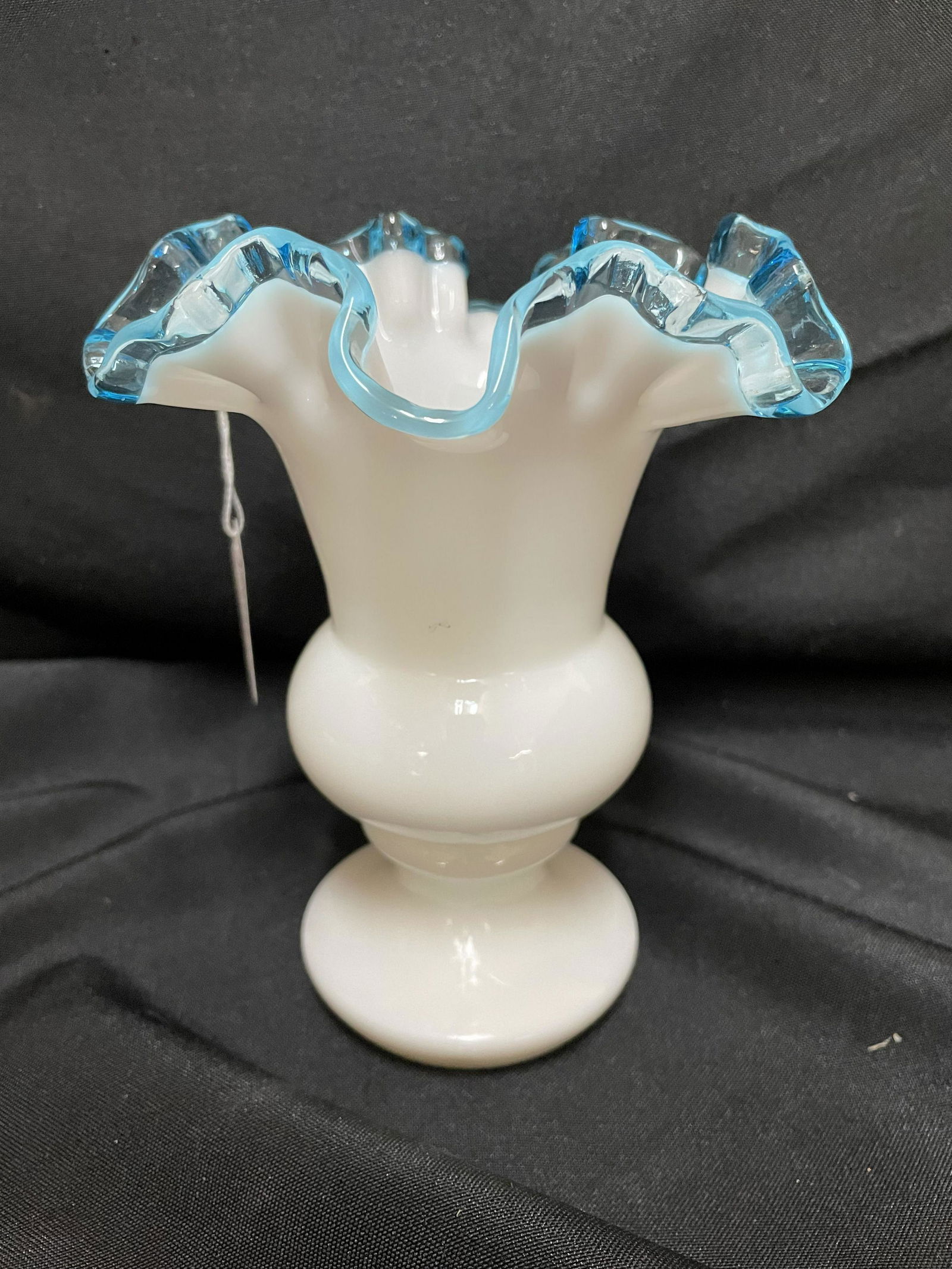 Fenton 7" Vase Aqua Crest Milk Glass Ruffled Edge 7" 070158619 (1 of 1)