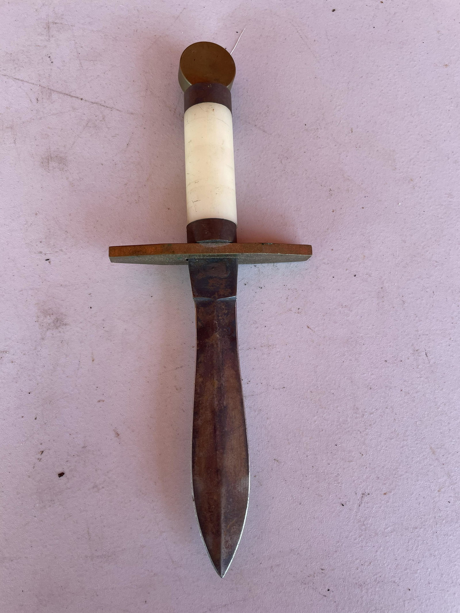 Dagger Style Knife With Double-Sided Blade And Large Brass Guard 12": Dagger Style Knife With Double-Sided Blade And Large Brass Guard 12"
