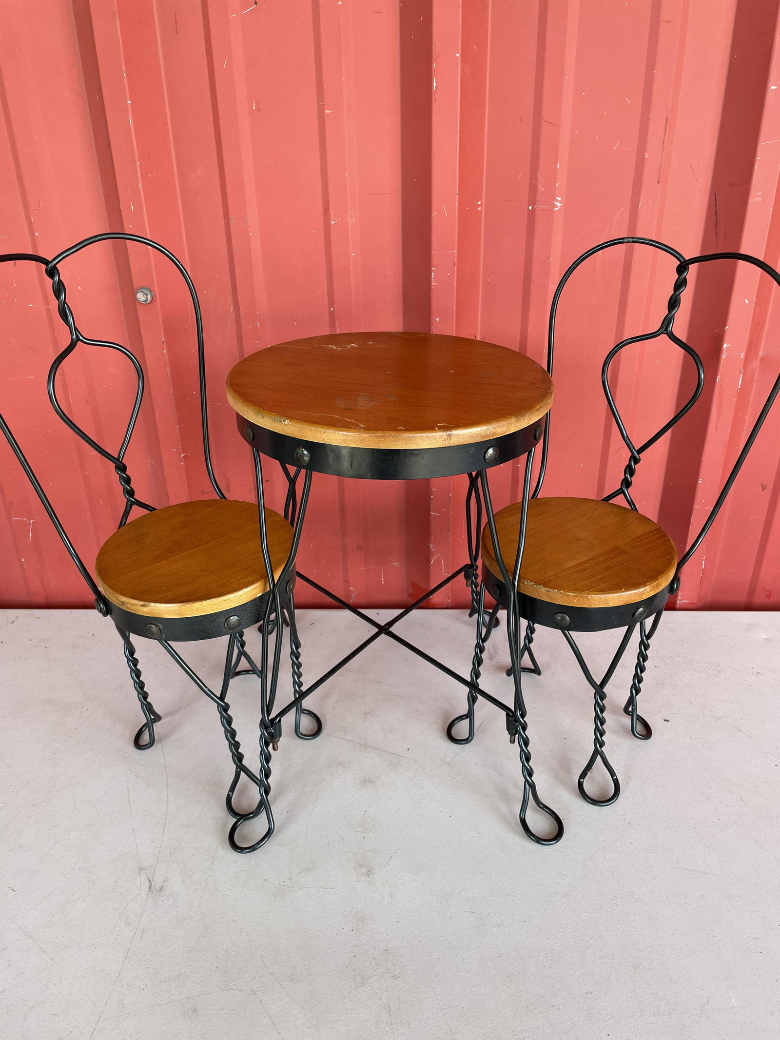 Wrought Iron-Wooden Coca-Cola Style Table And Chairs (Table 14"H) (1 of 1)