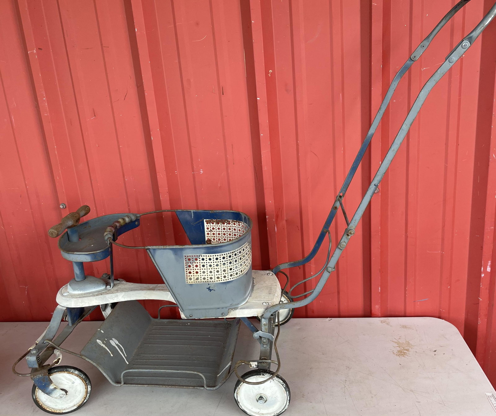 Vintage Blue Metal Children's Stroller-Buggy: Vintage Blue Metal Children's Stroller-Buggy
