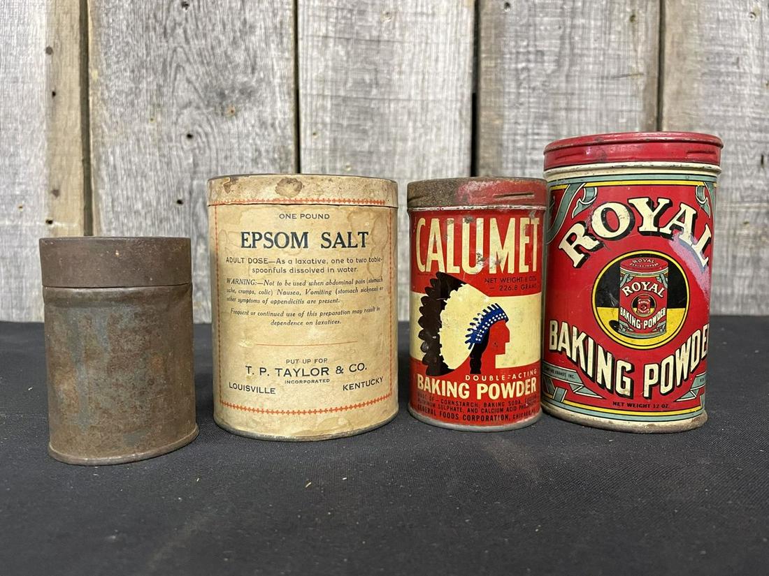 Vintage Tins Including Royal Baking Powder, Calumet Baking Powder And Epsom Salt (T.P. Taylor (1 of 1)