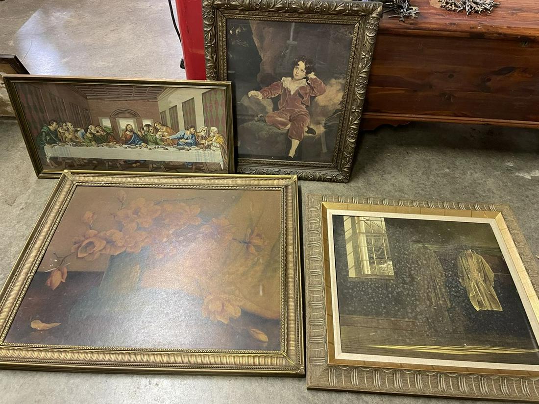 4 Framed Prints Including Red Boy, The Last Supper And Floral Themed App.28" (1 of 1)