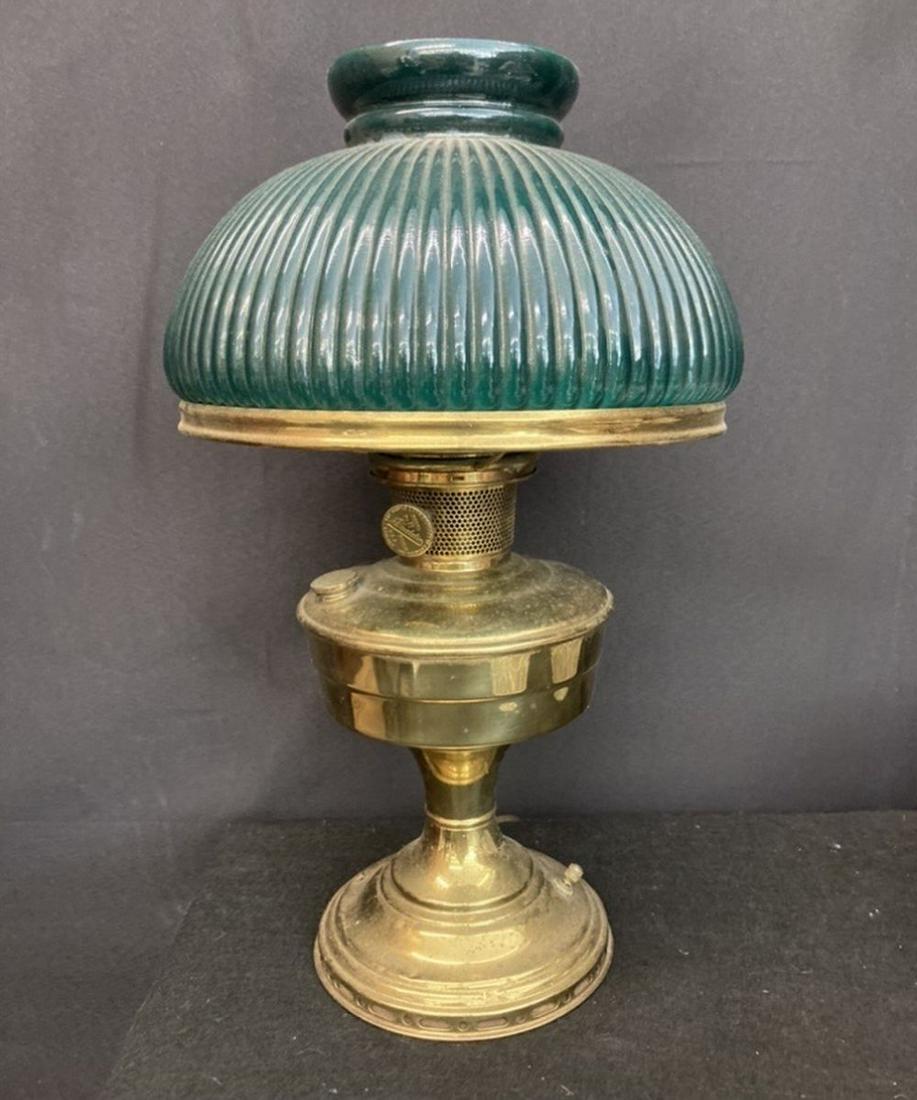 Brass Aladdin Lamp w/ Green Case Glass Shade 18"T 1"W (1 of 2)