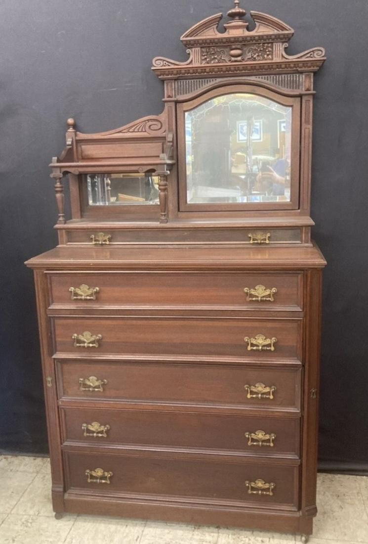 Very Unusual Rare Victorian Lock Side Bachelor Chest With Desk And Mirrored Top (1 of 5)
