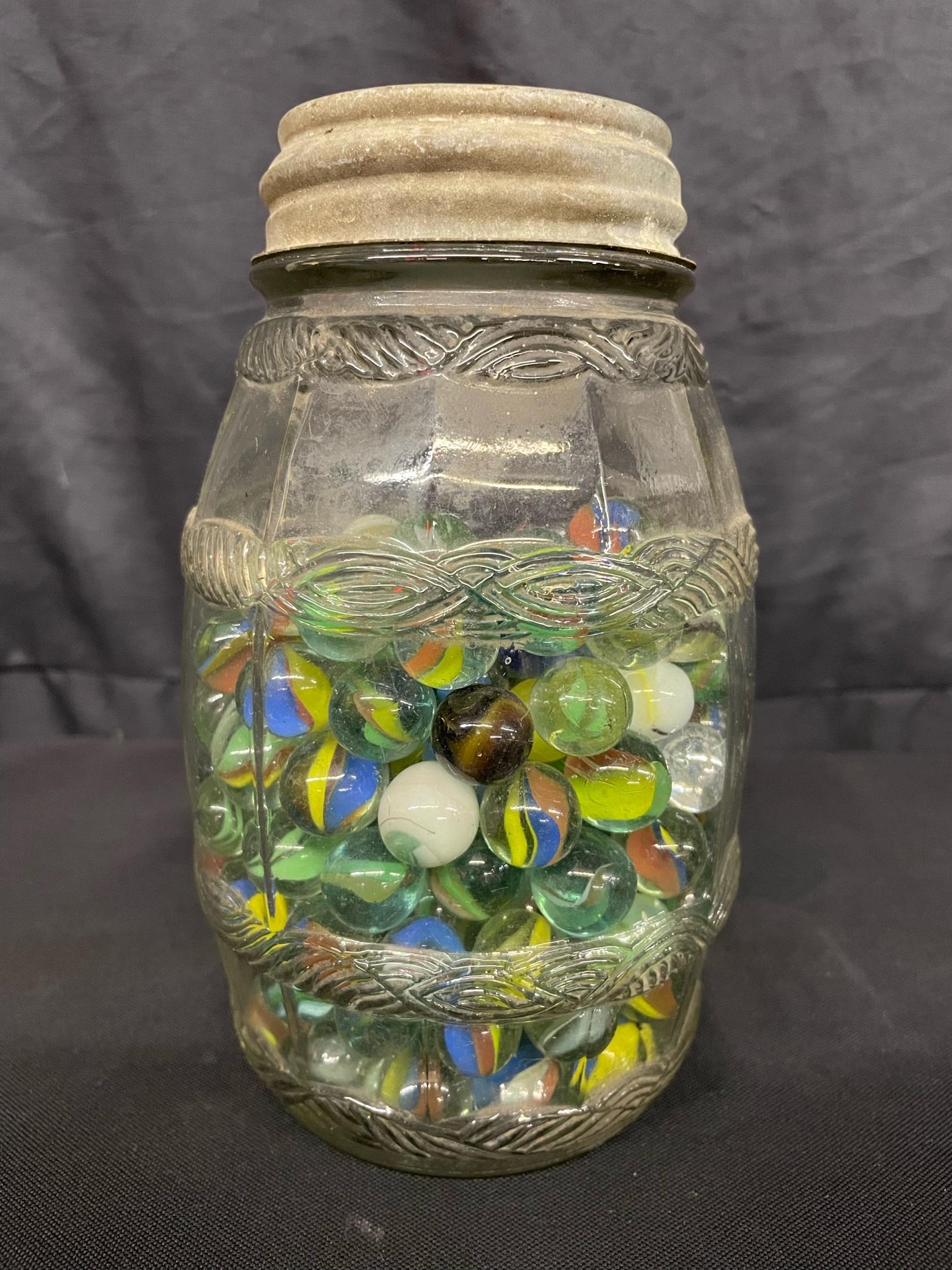 Vintage Glass Jar w. Lid with Marbles (1 of 2)